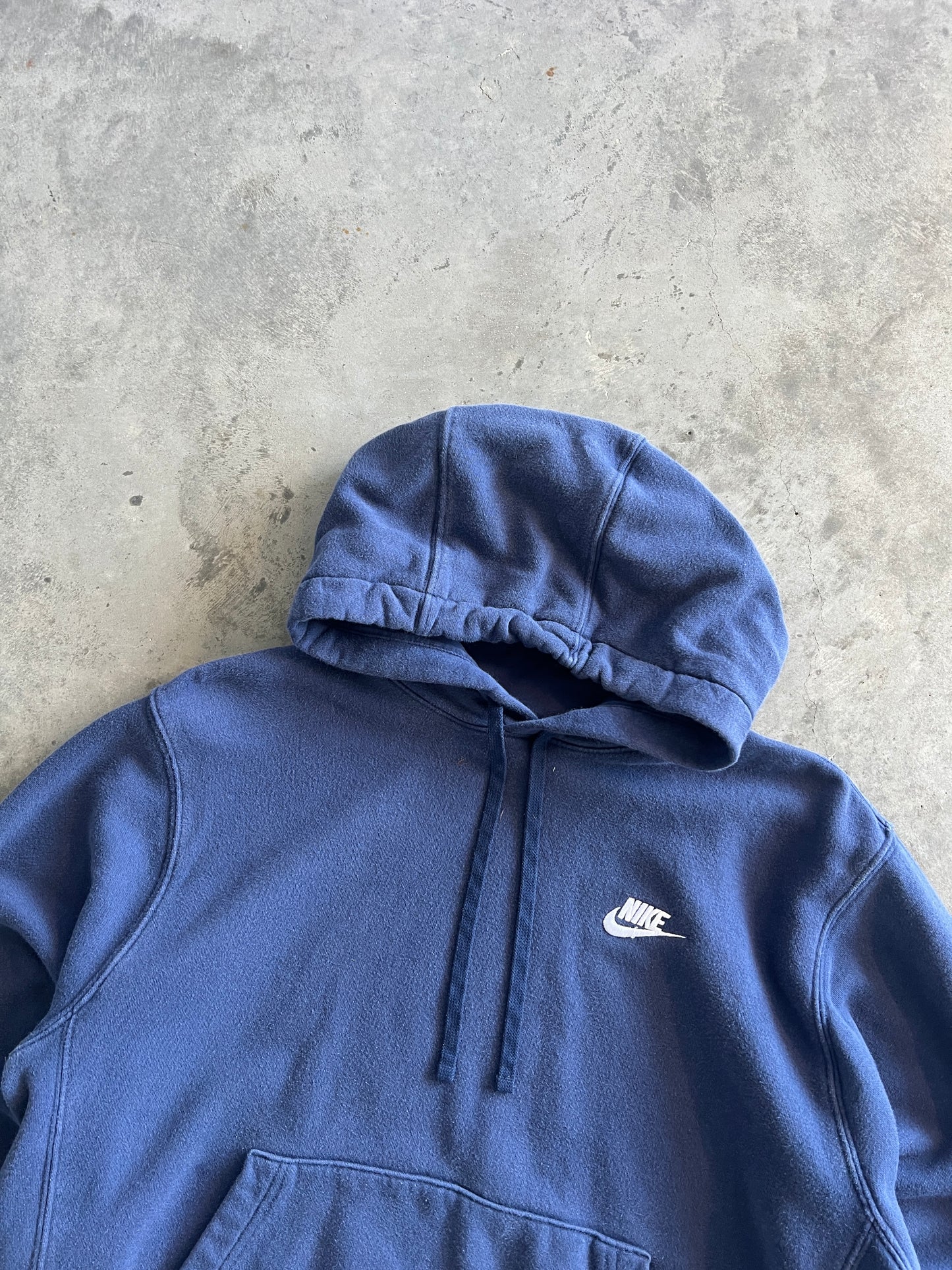 Vintage Navy Blue Nike Spellout Hoodie - M
