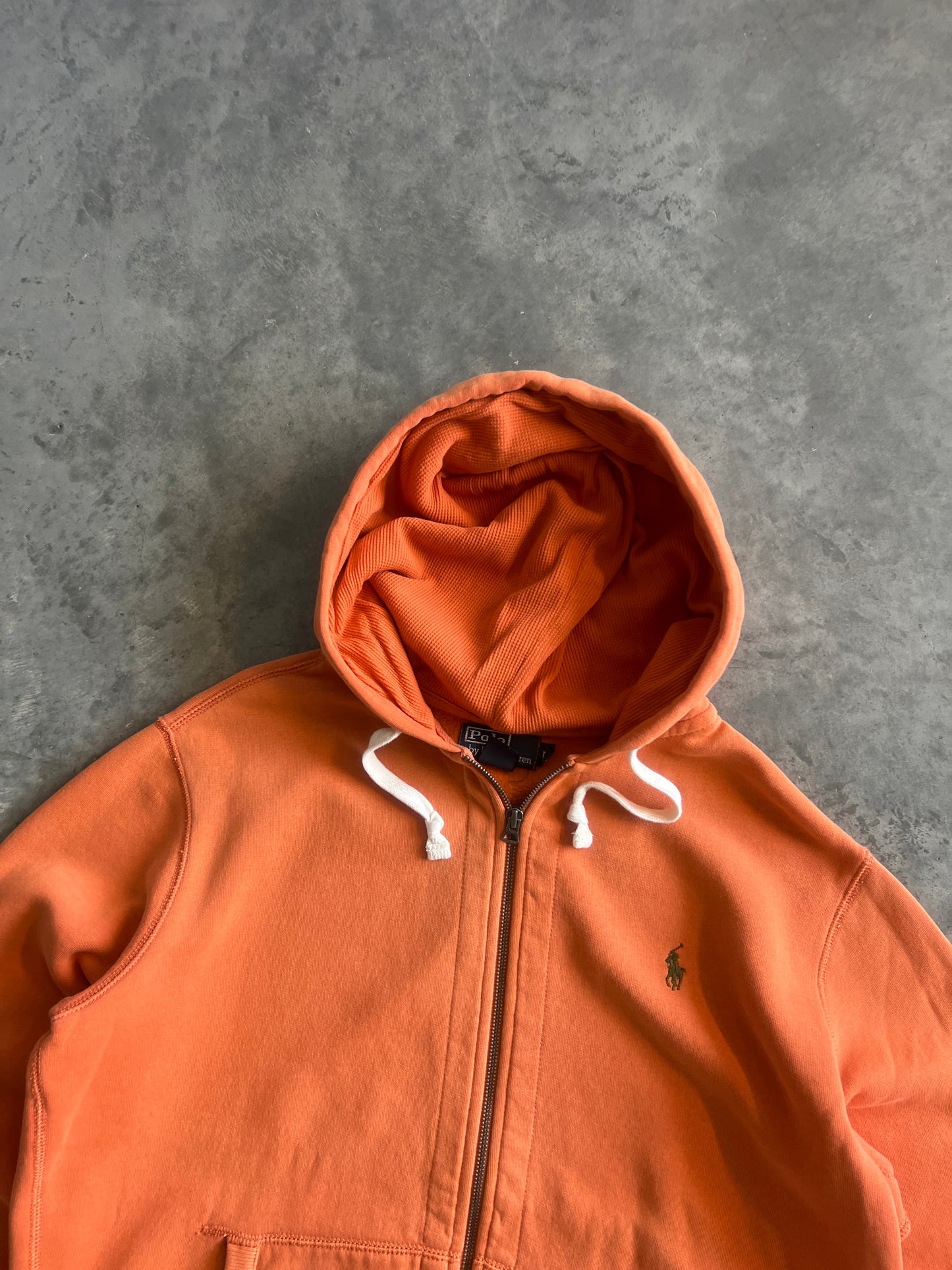 Vintage Faded Orange Polo Hoodie - L