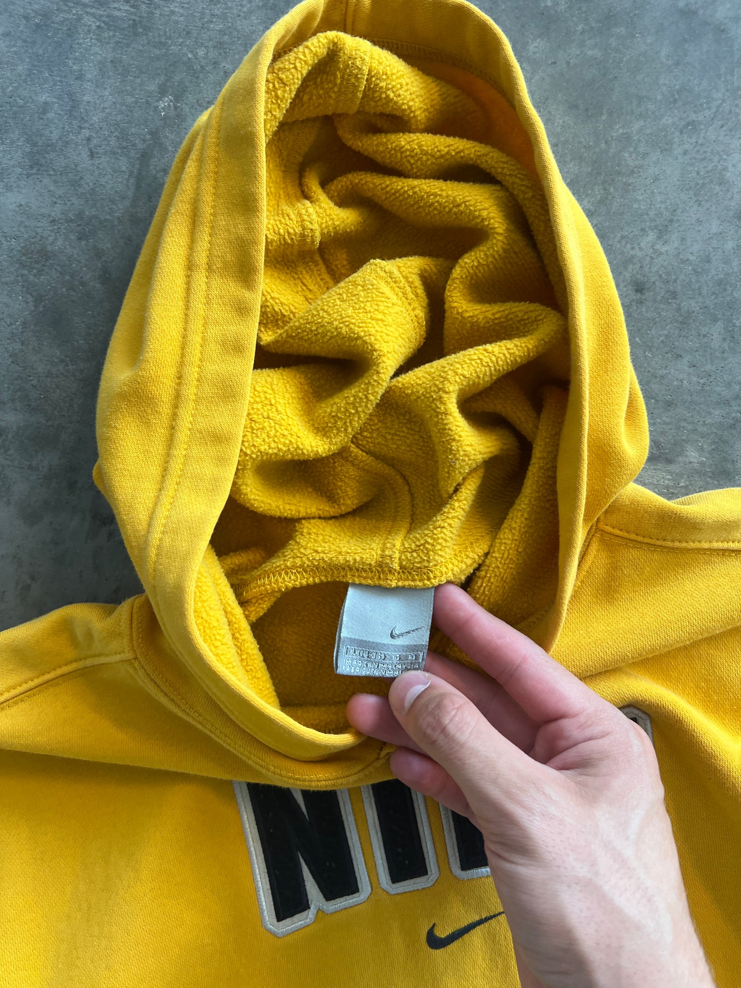 Vintage Yellow Nike Spellout Hoodie - XS