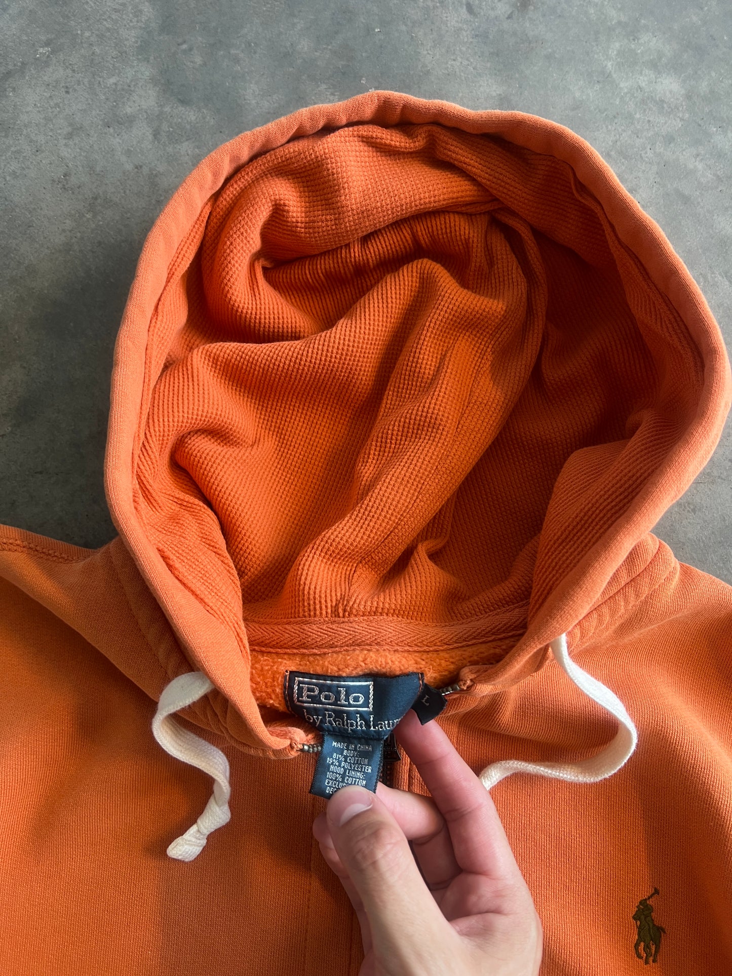 Vintage Faded Orange Polo Hoodie - L