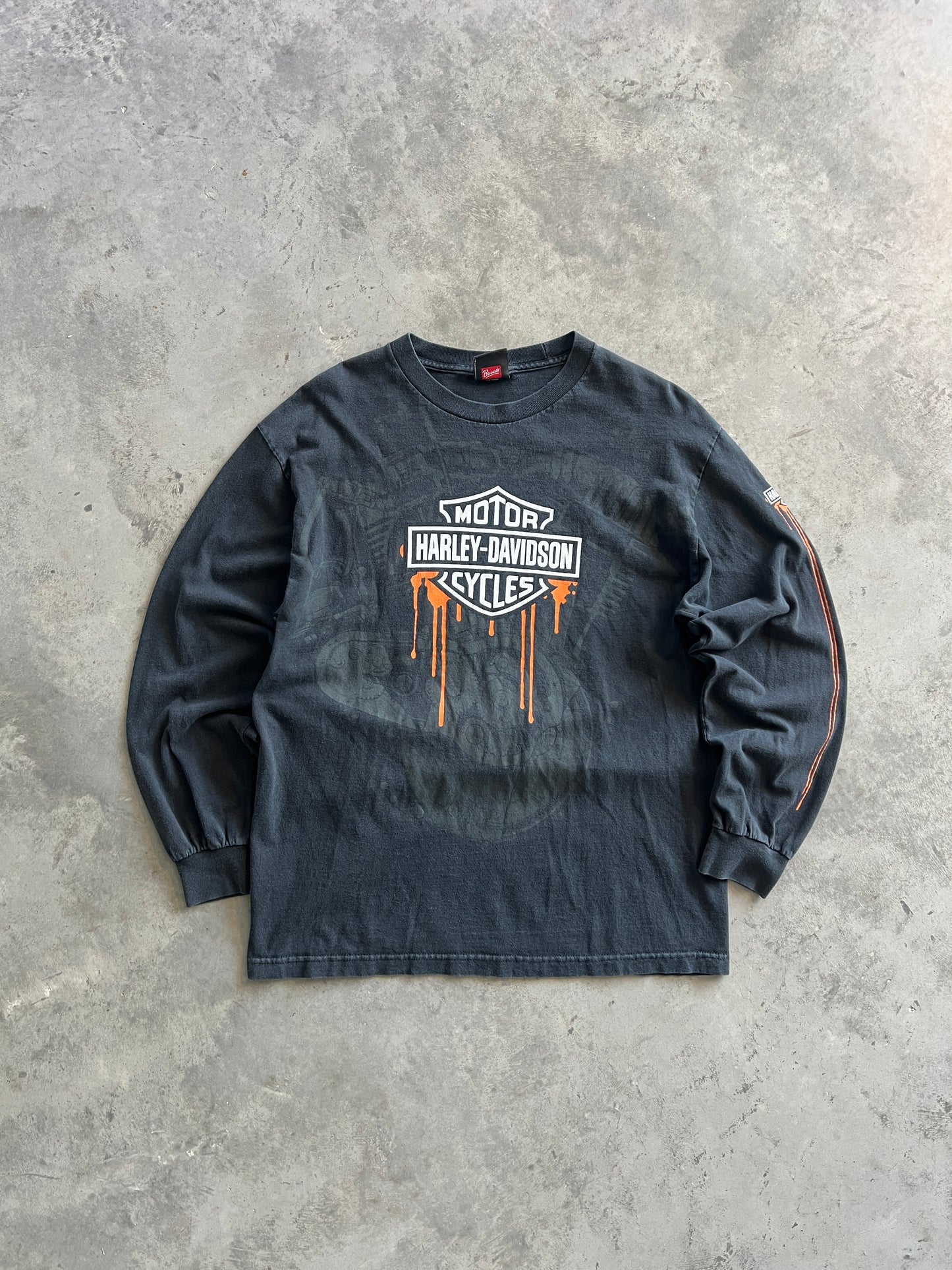 Vintage Black Flaming Harley Davidson Shirt - L