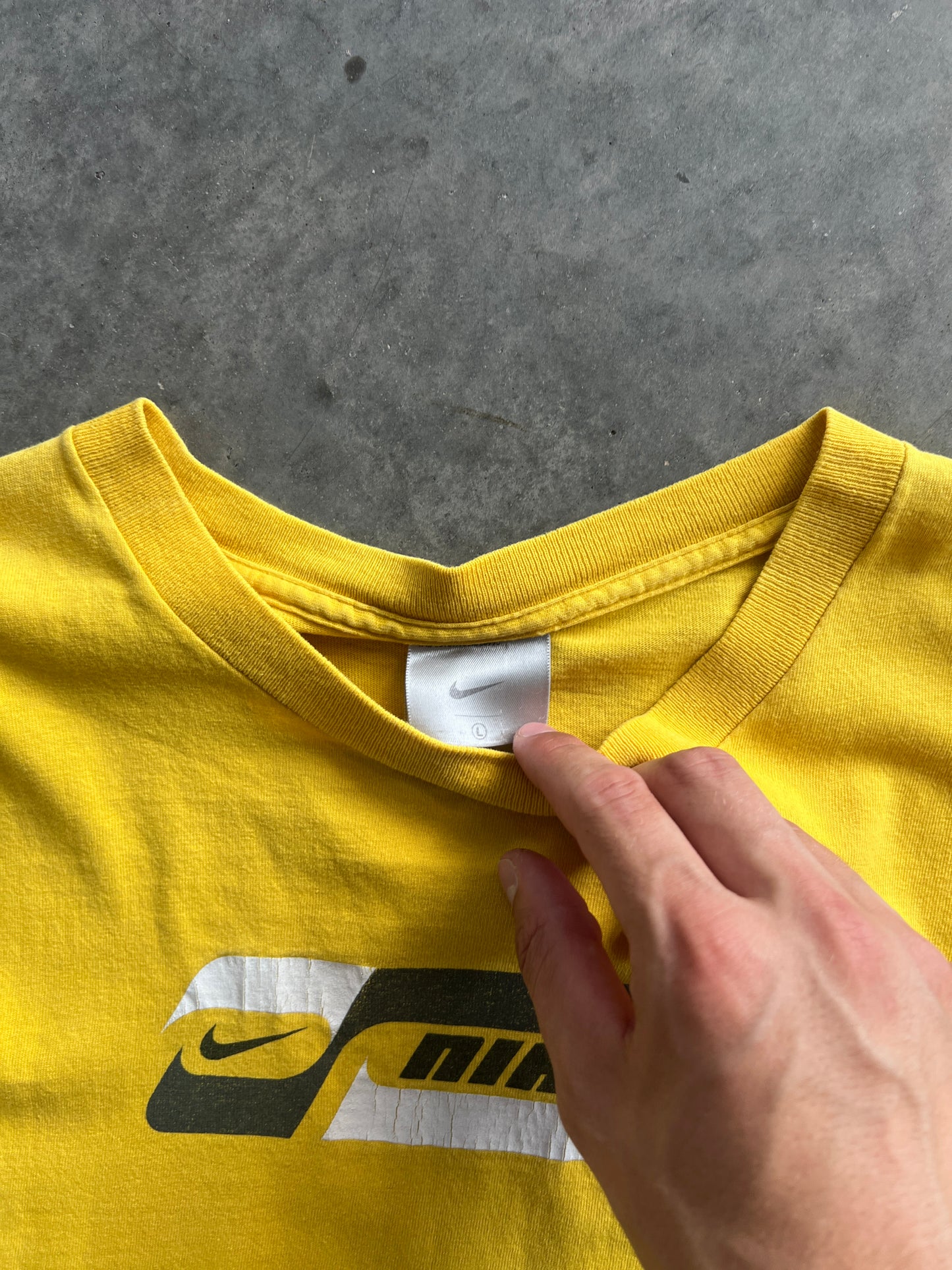 Vintage Yellow Nike Spellout Shirt - L