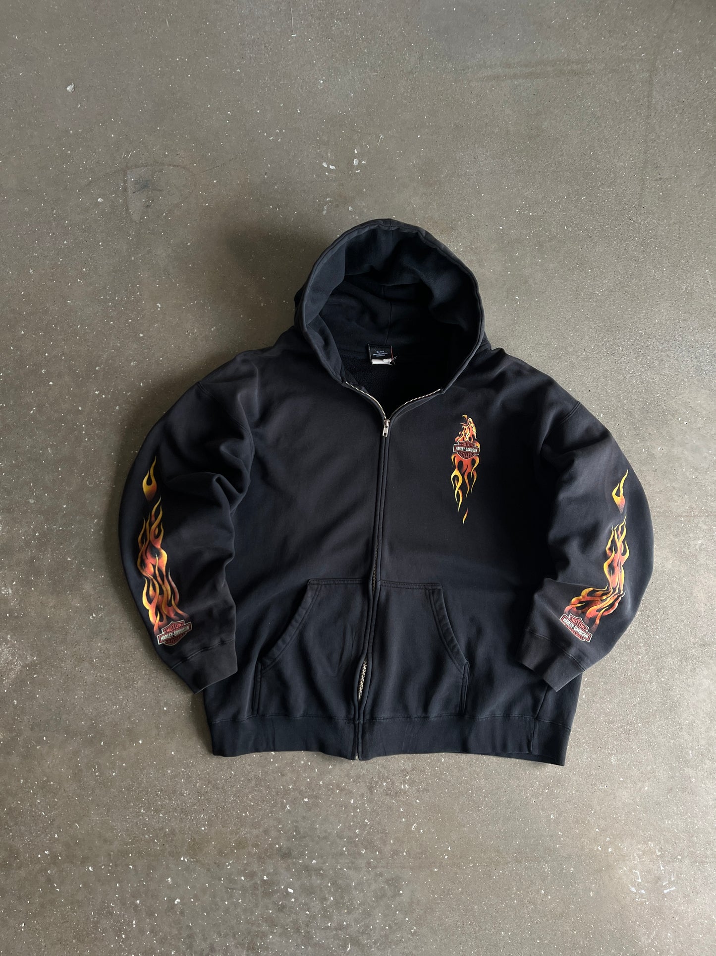 Vintage Black Harley Davidson Flames Hoodie - XL