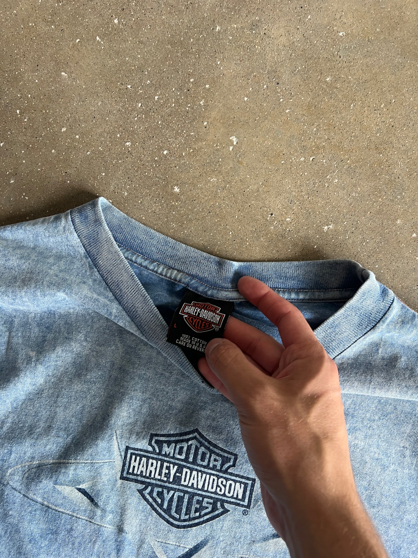 Vintage Sky Blue Harley Davidson Shirt - L