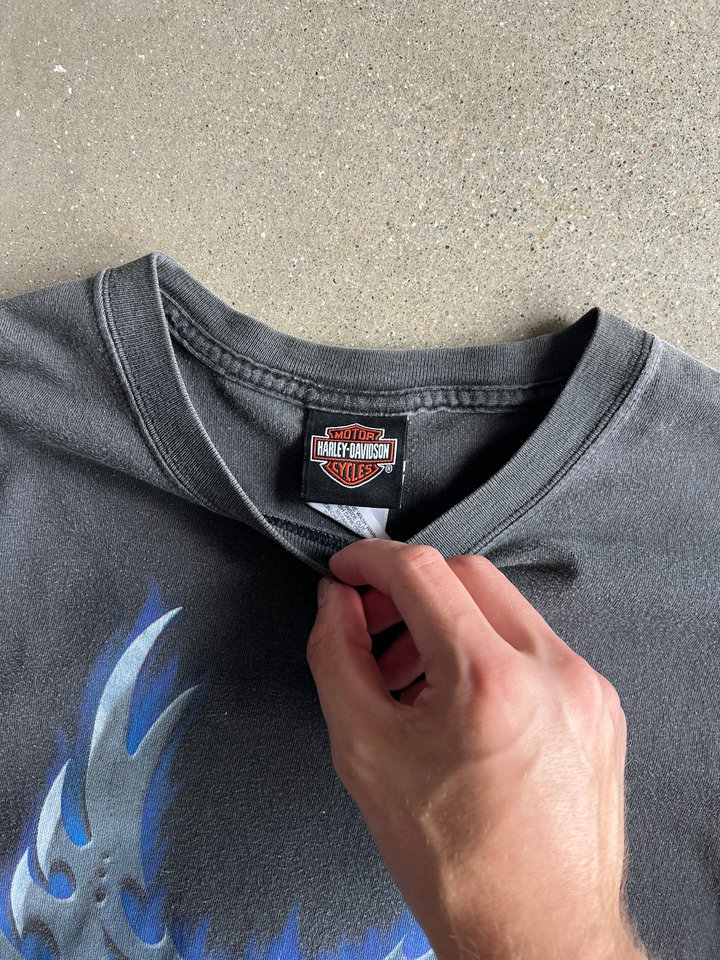 Vintage Faded Black Lighting Harley Shirt - L