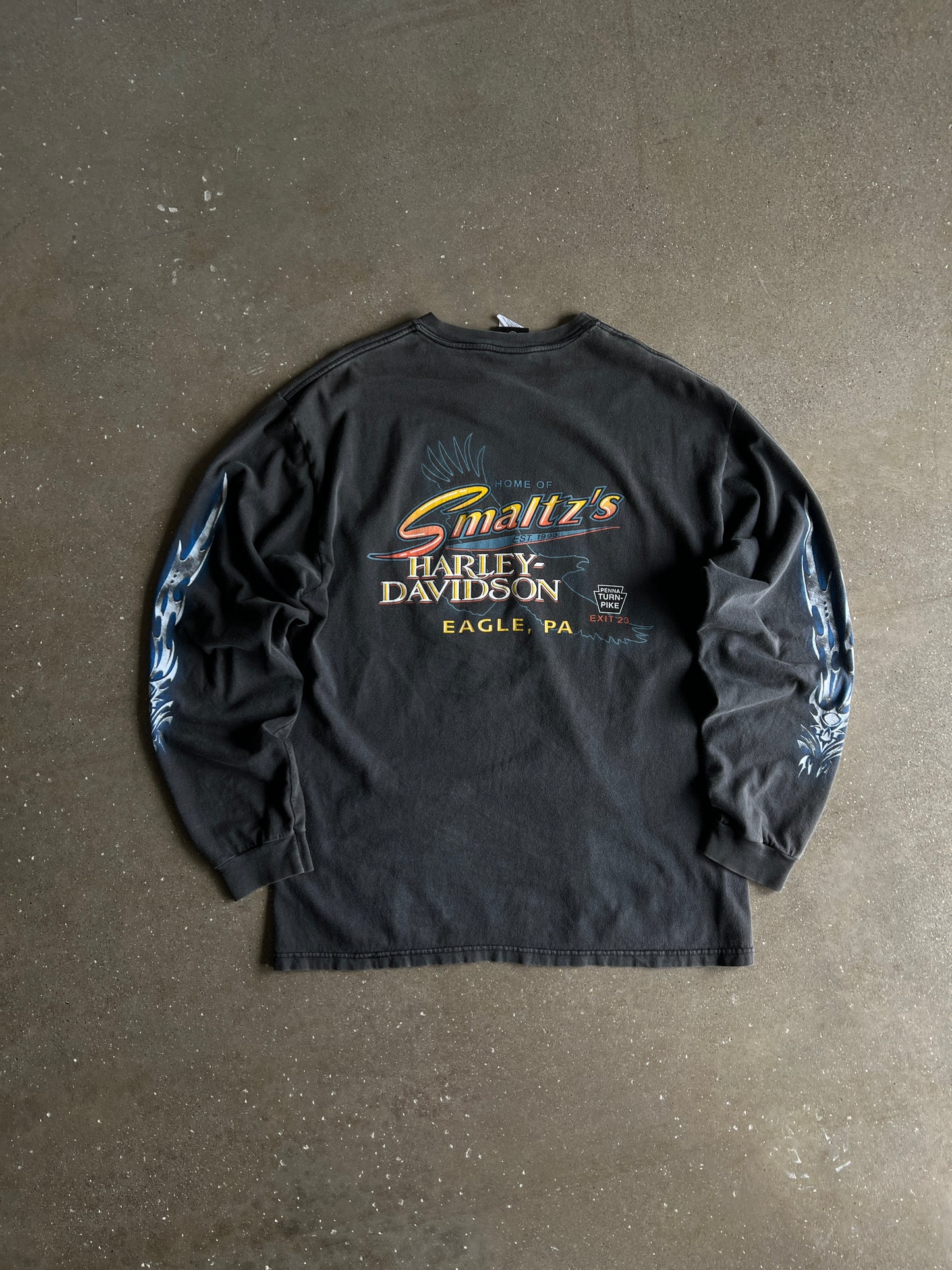 Vintage Faded Black Lighting Harley Shirt - L