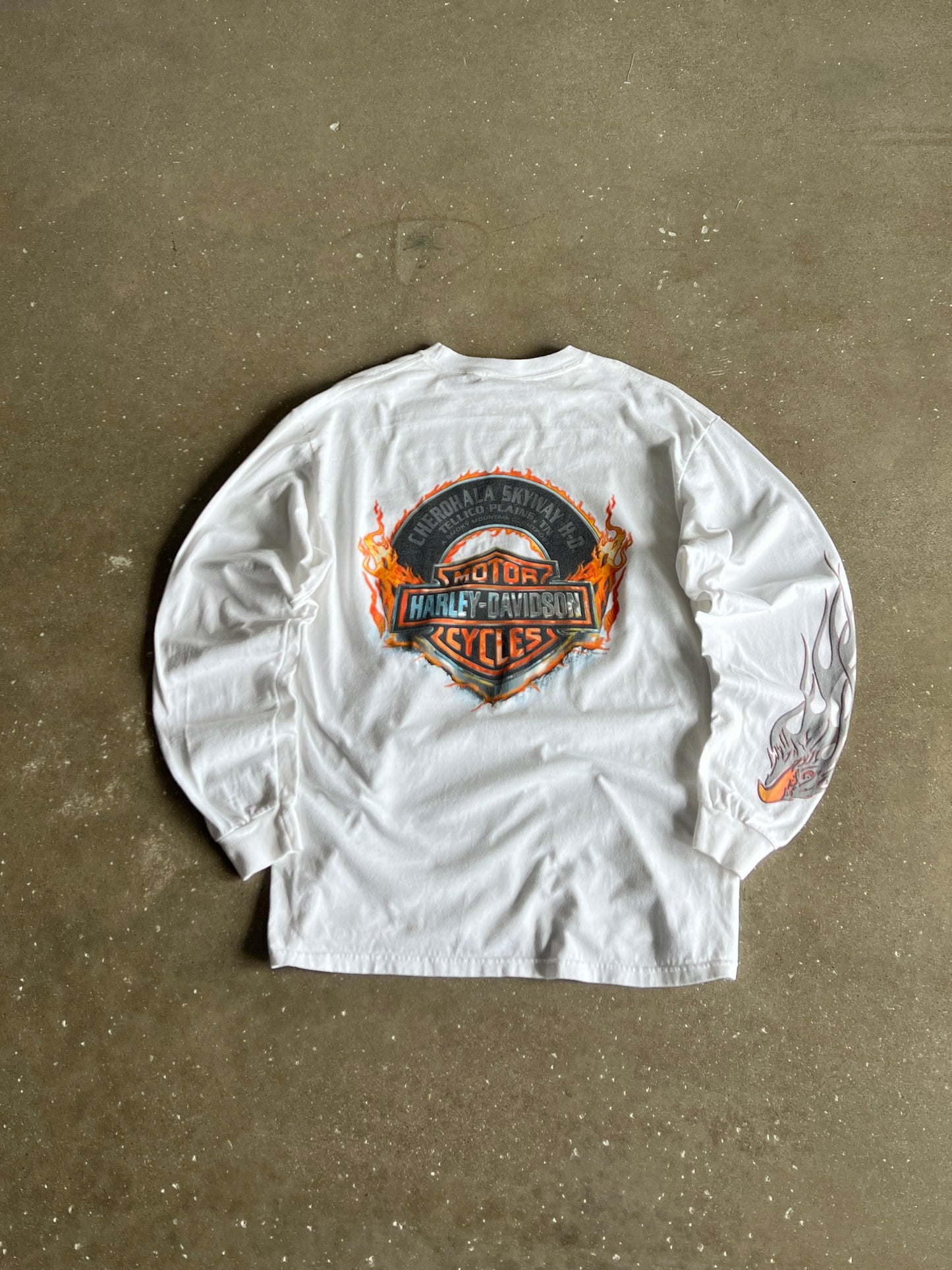 Vintage White Harley Davidson Flames Shirt - L