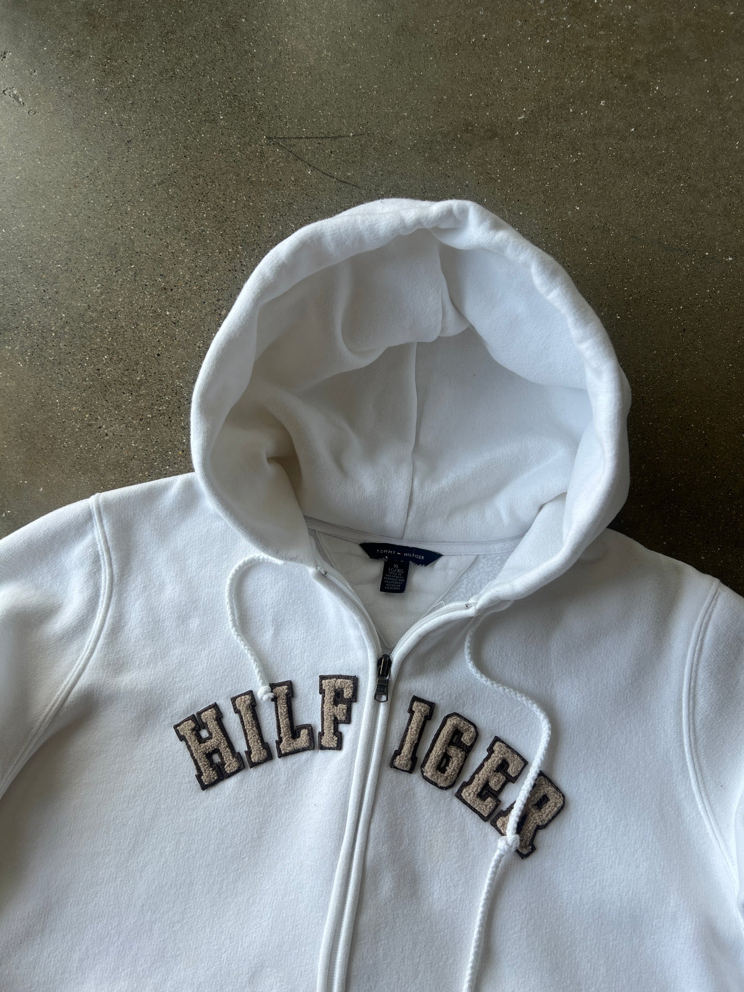 Vintage White Hilfiger Spellout Zip Hoodie - XL