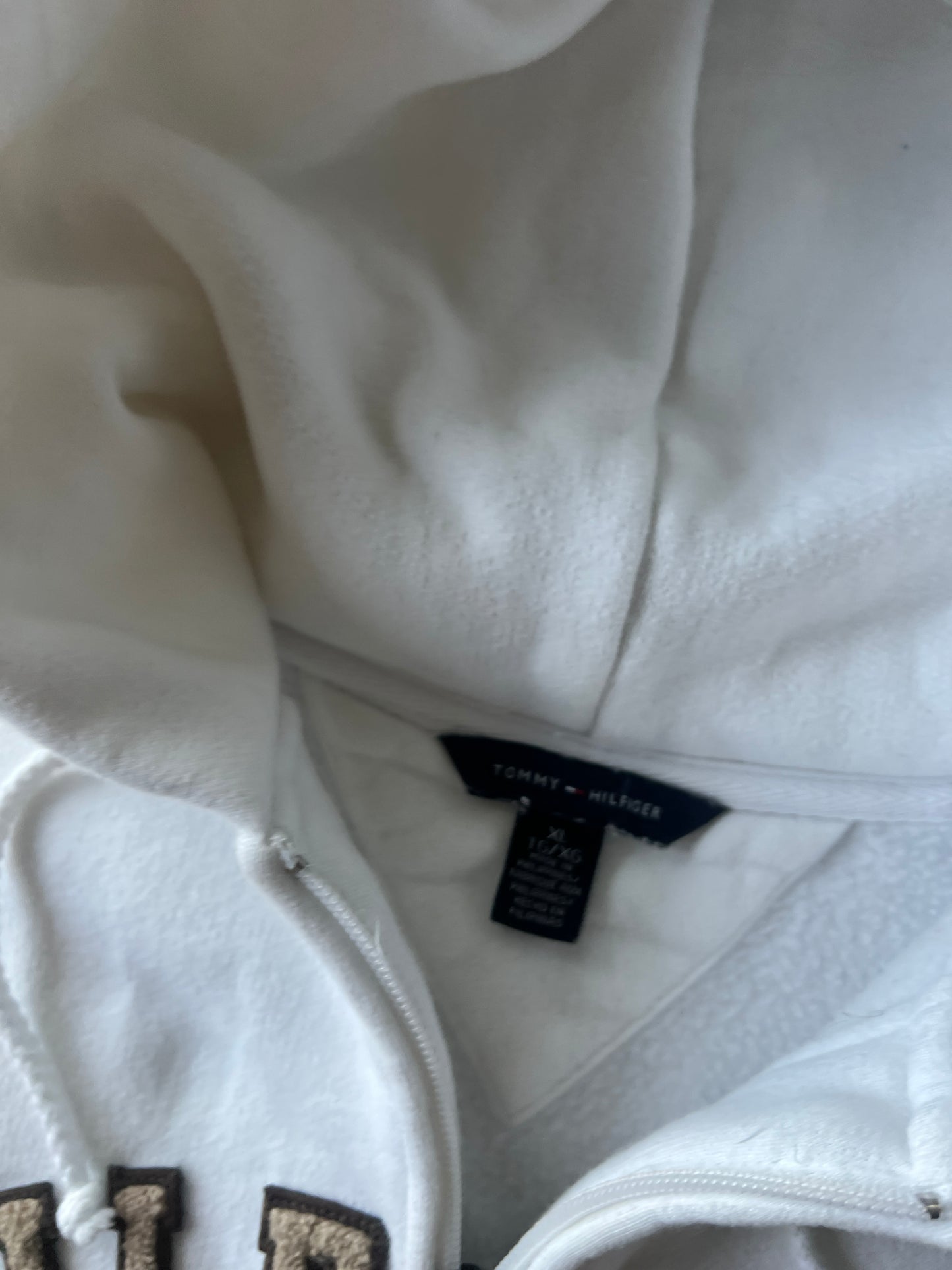 Vintage White Hilfiger Spellout Zip Hoodie - XL