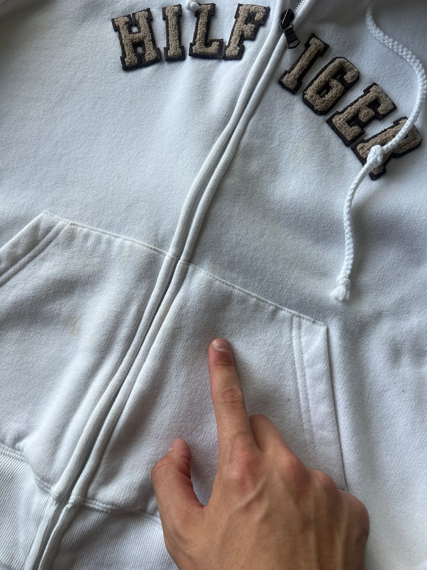 Vintage White Hilfiger Spellout Zip Hoodie - XL