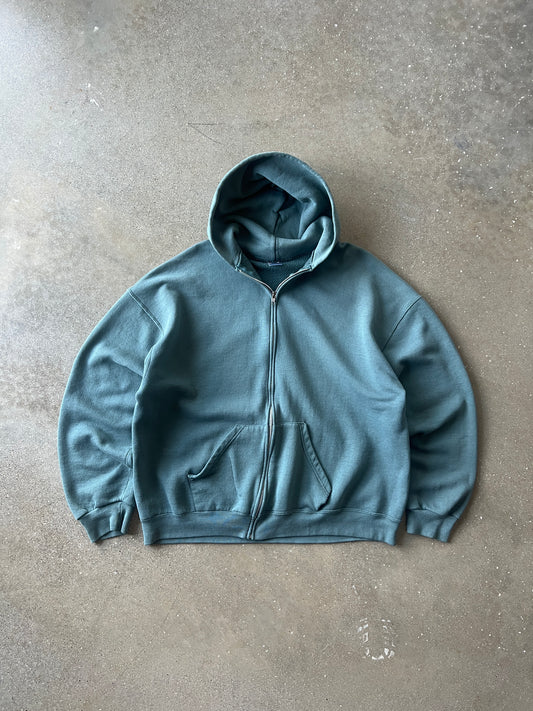 Vintage Faded Green Russel Athletic Zip Hoodie - XL