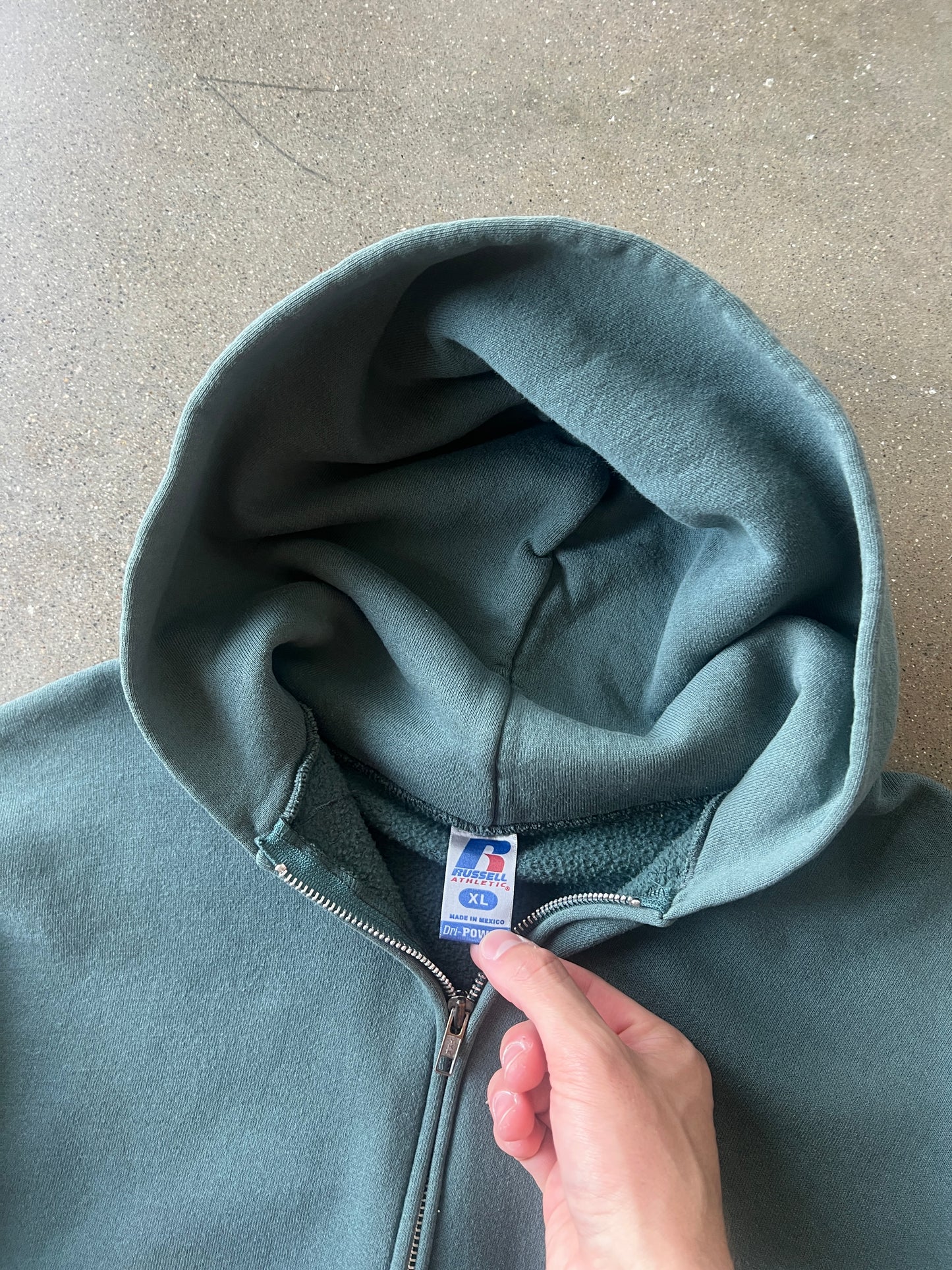 Vintage Faded Green Russel Athletic Zip Hoodie - XL