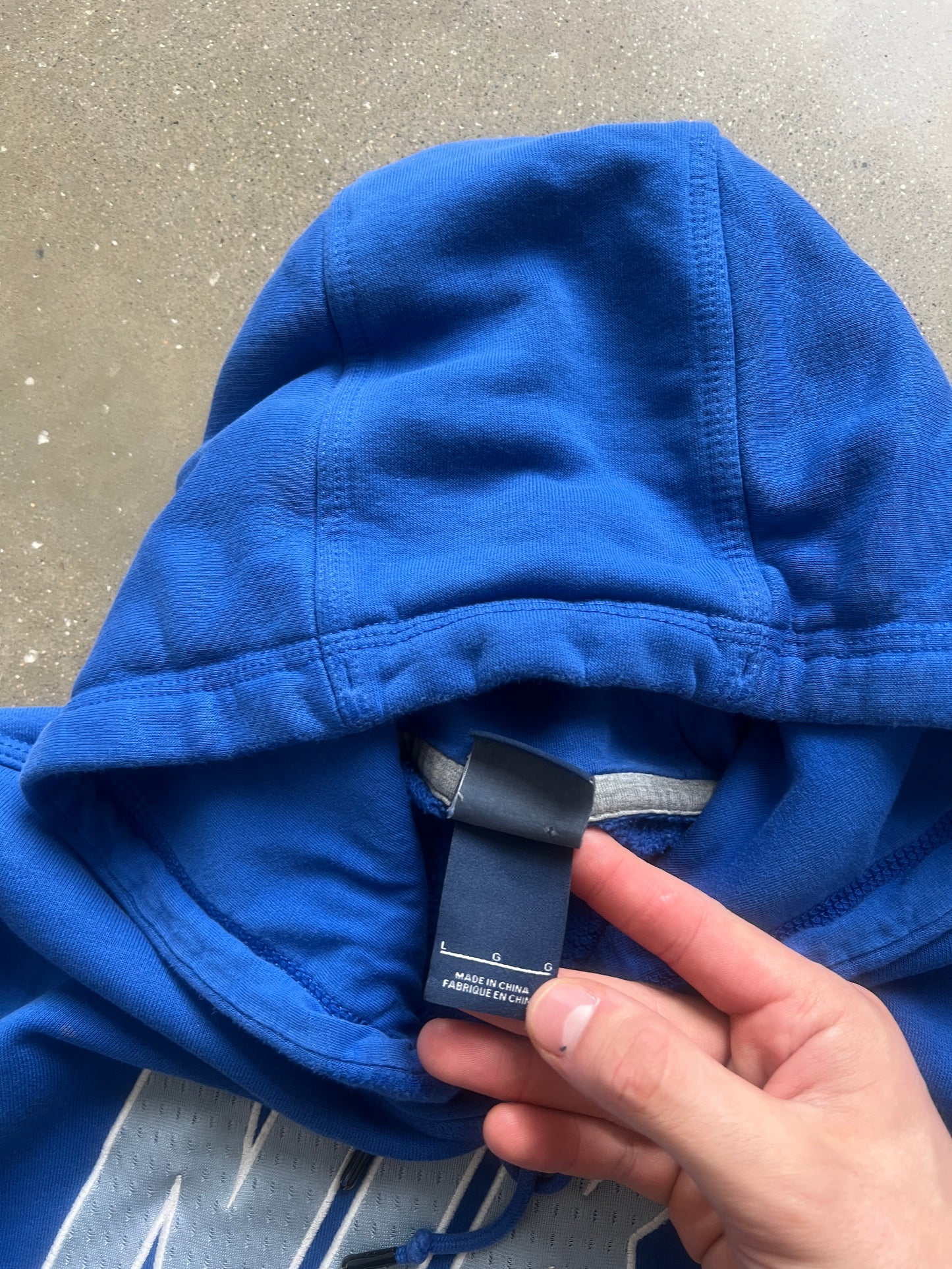 Vintage Blue Nike Spellout Hoodie - L
