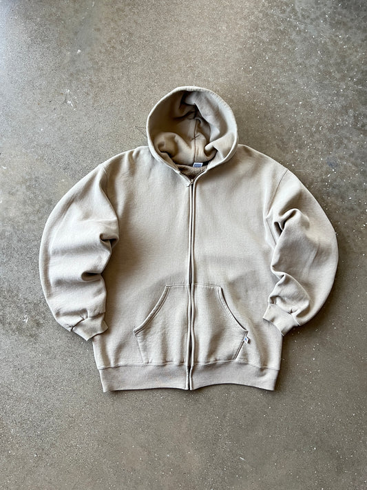 Vintage Dust Tan Russell Athletic Zip Hoodie - XL