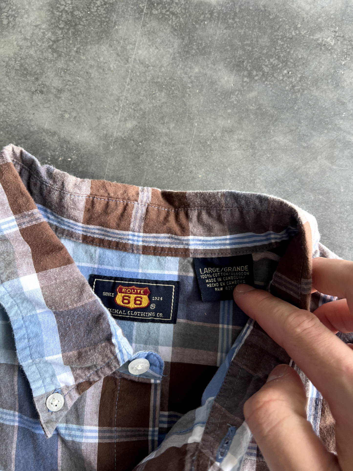 Vintage Blue and Brown Striped Button Up Tee - L
