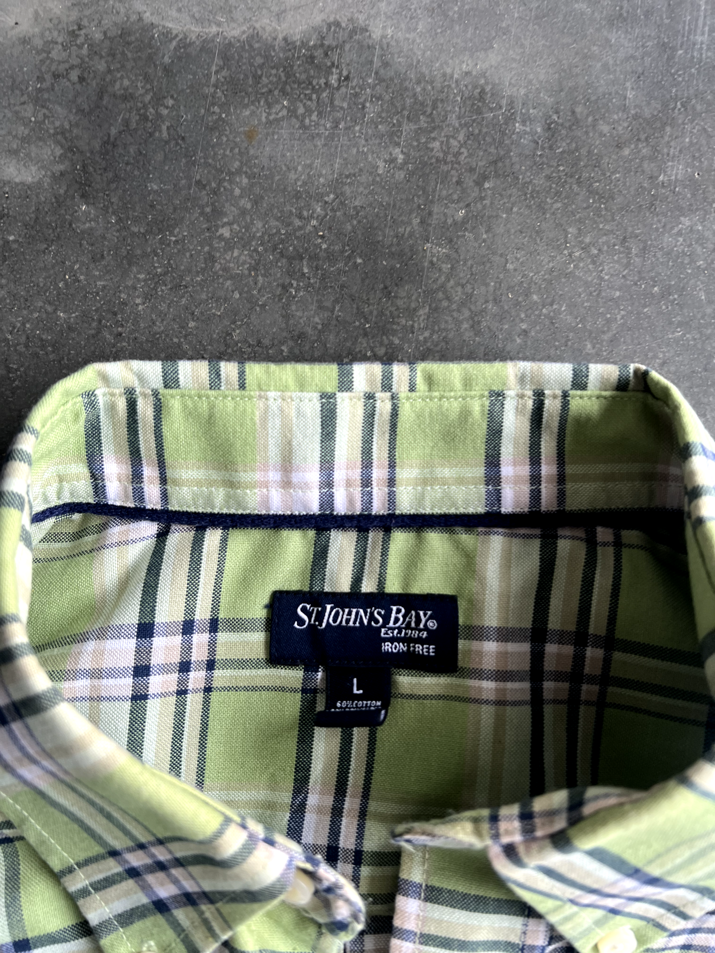 Vintage Green Striped Button Up Tee - L