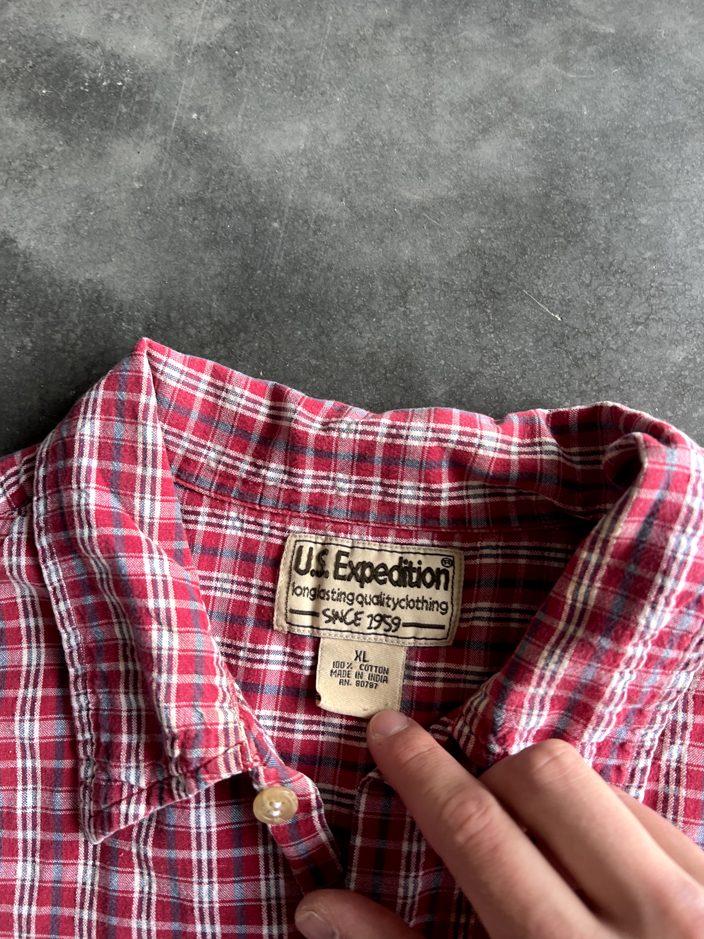 Vintage Red Striped Button Up Tee - XL
