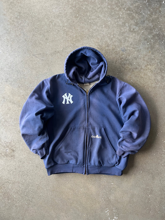 Vintage Navy Blue Carhartt NY Yankee Hoodie - L
