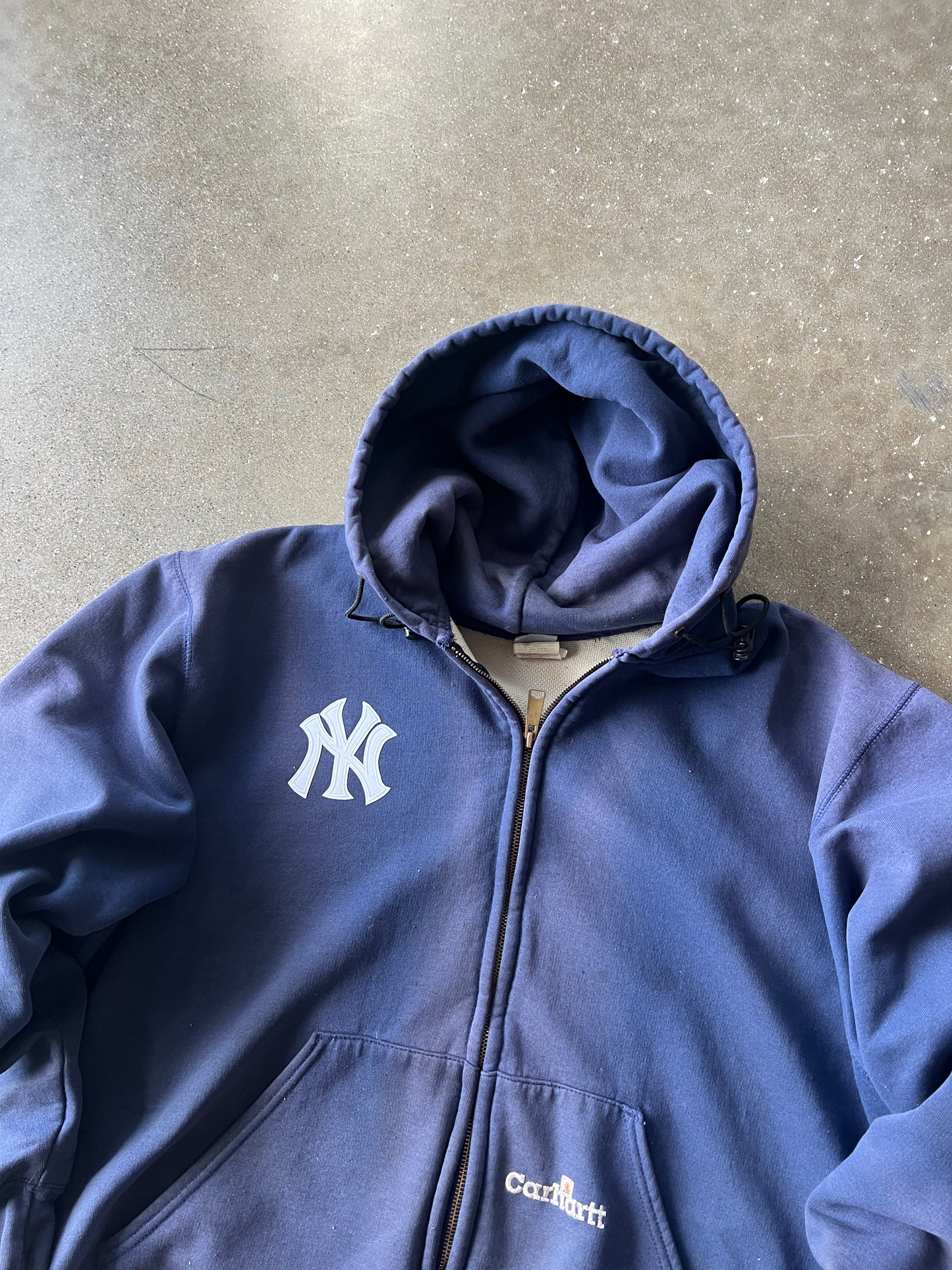 Vintage Navy Blue Carhartt NY Yankee Hoodie - L