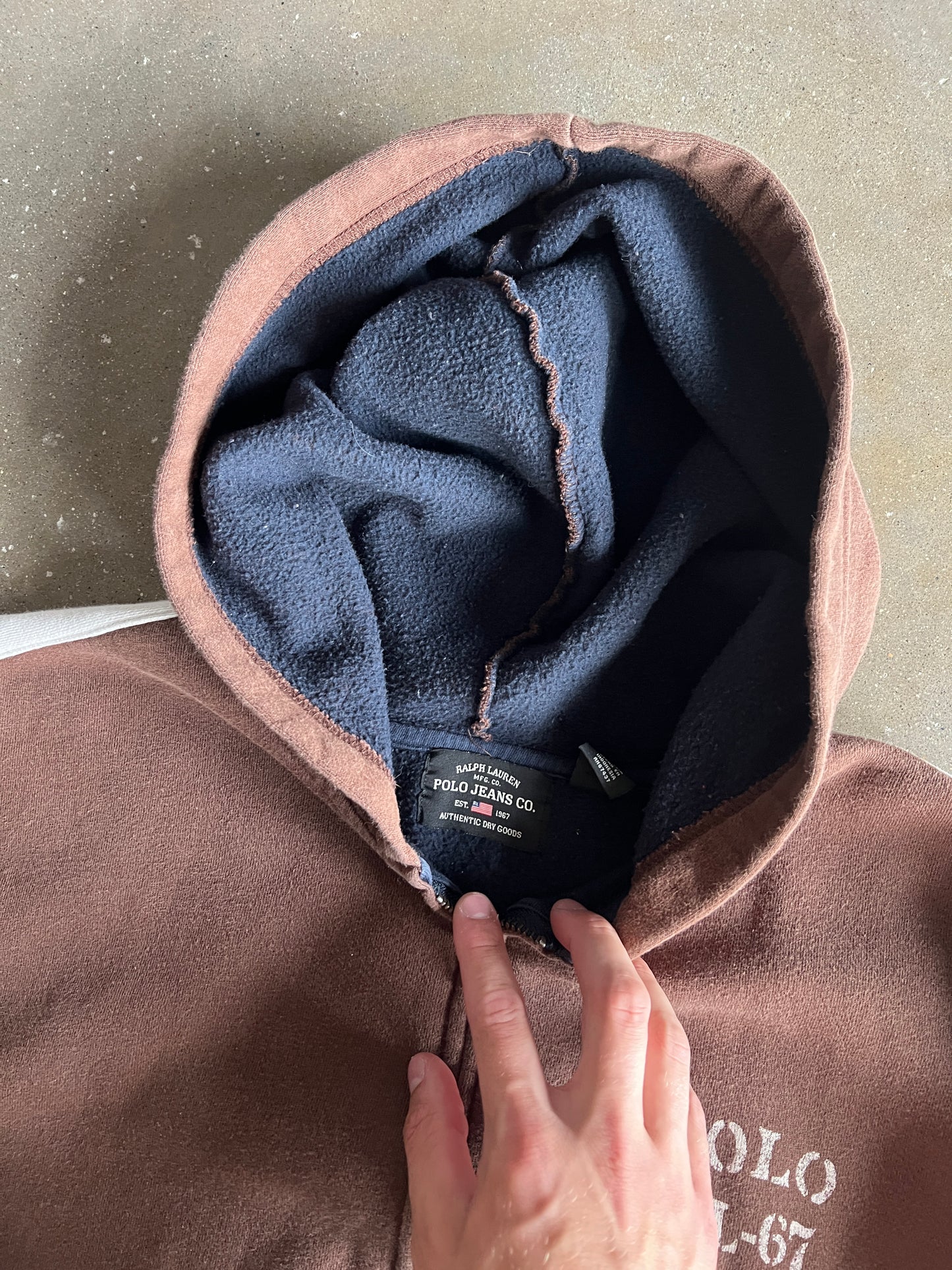 Vintage Mocha Brown Polo Hoodie - L