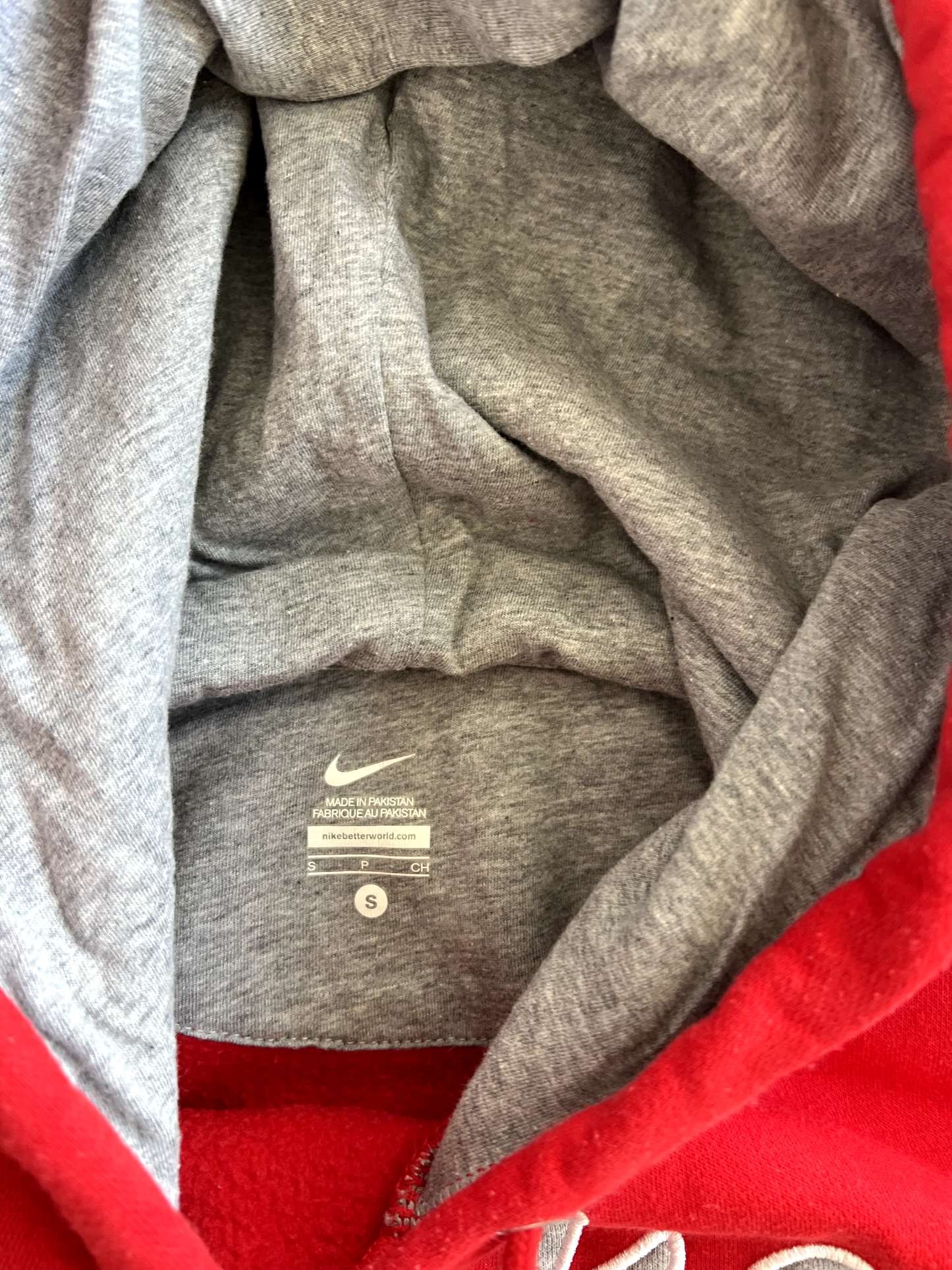 Vintage Red Nike Spellout Hoodie - S