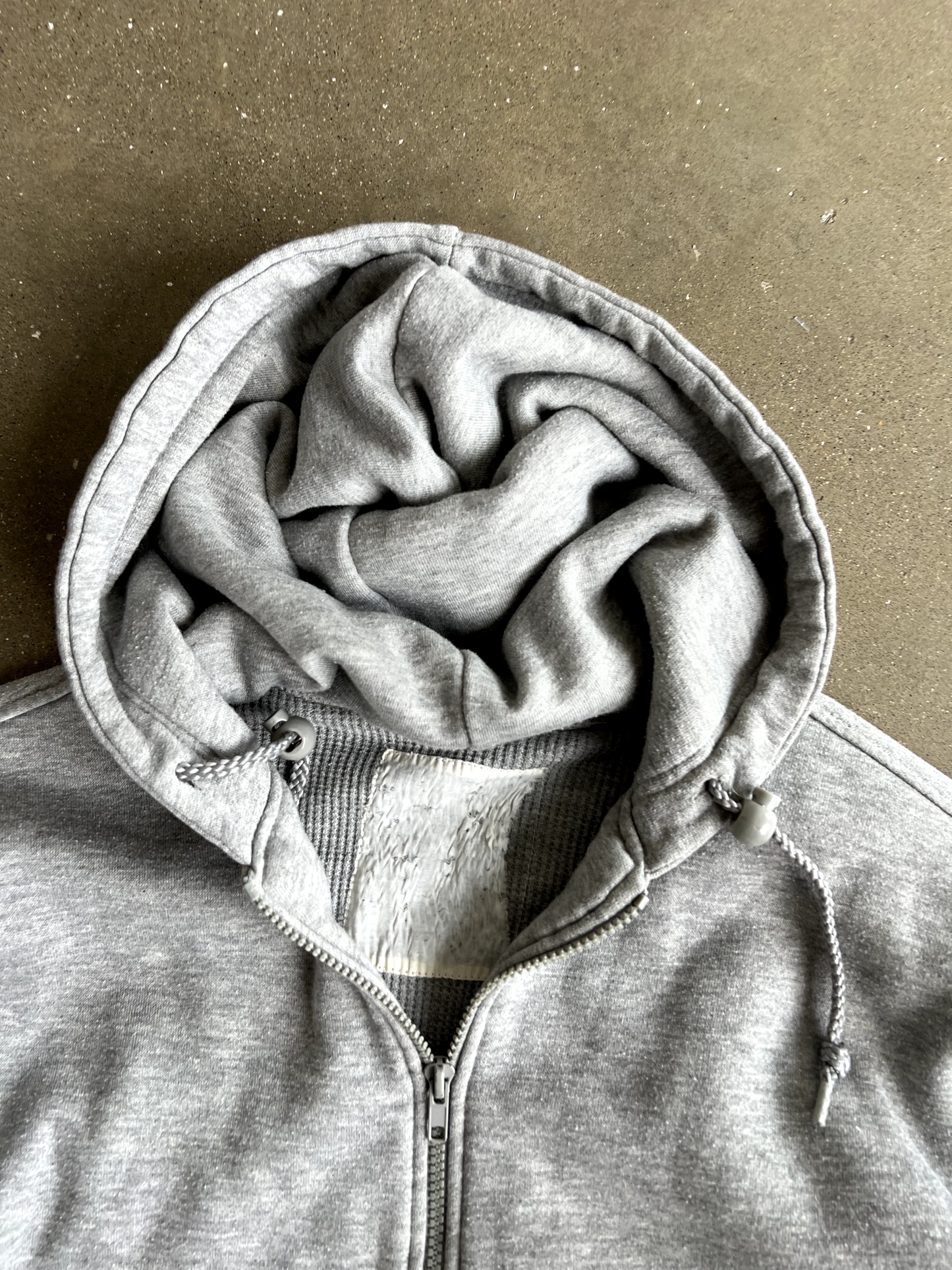 Vintage Grey Zip Up Thermal Hoodie - XL