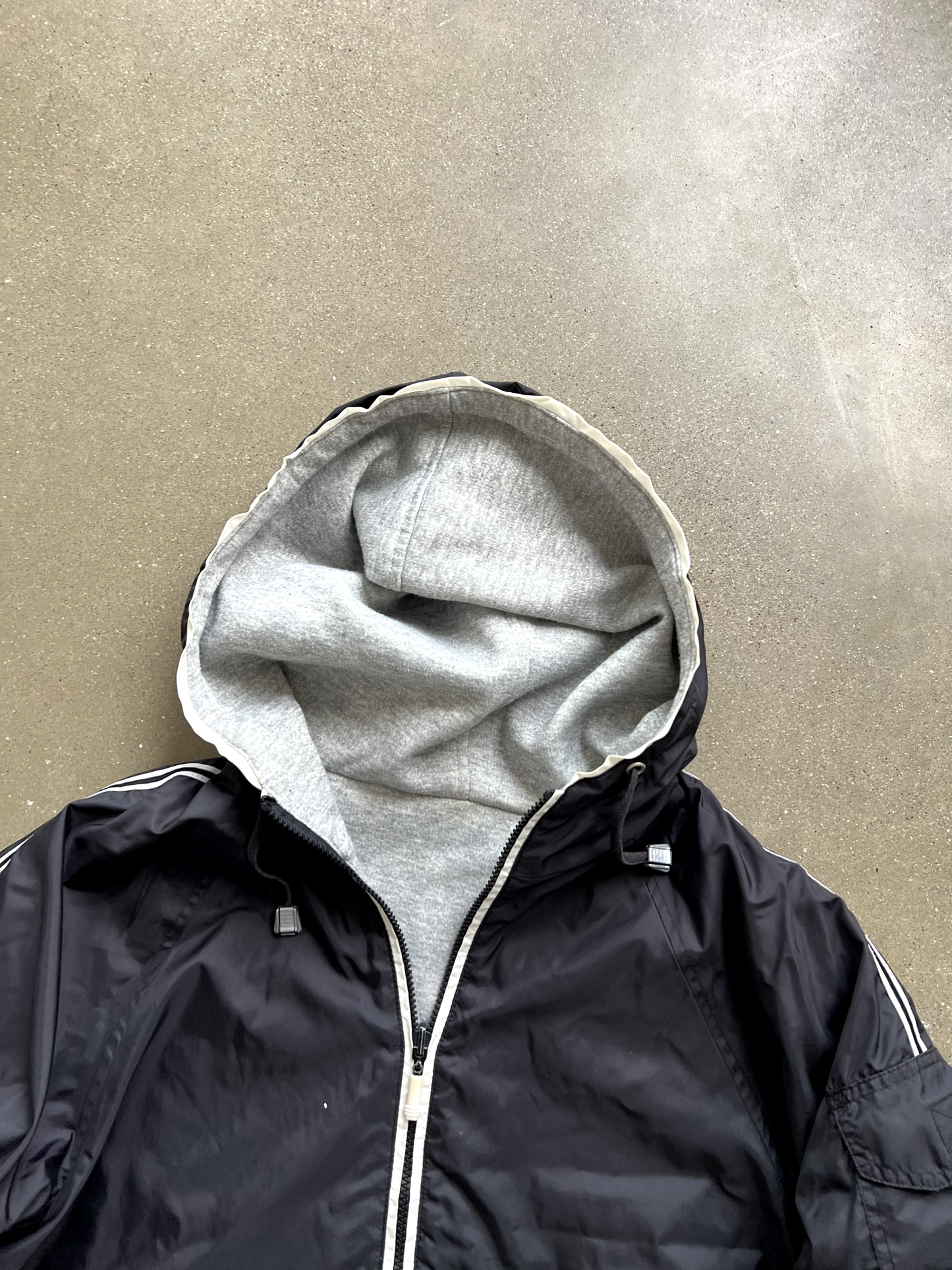 Vintage Black Windbreaker Hoodie - L