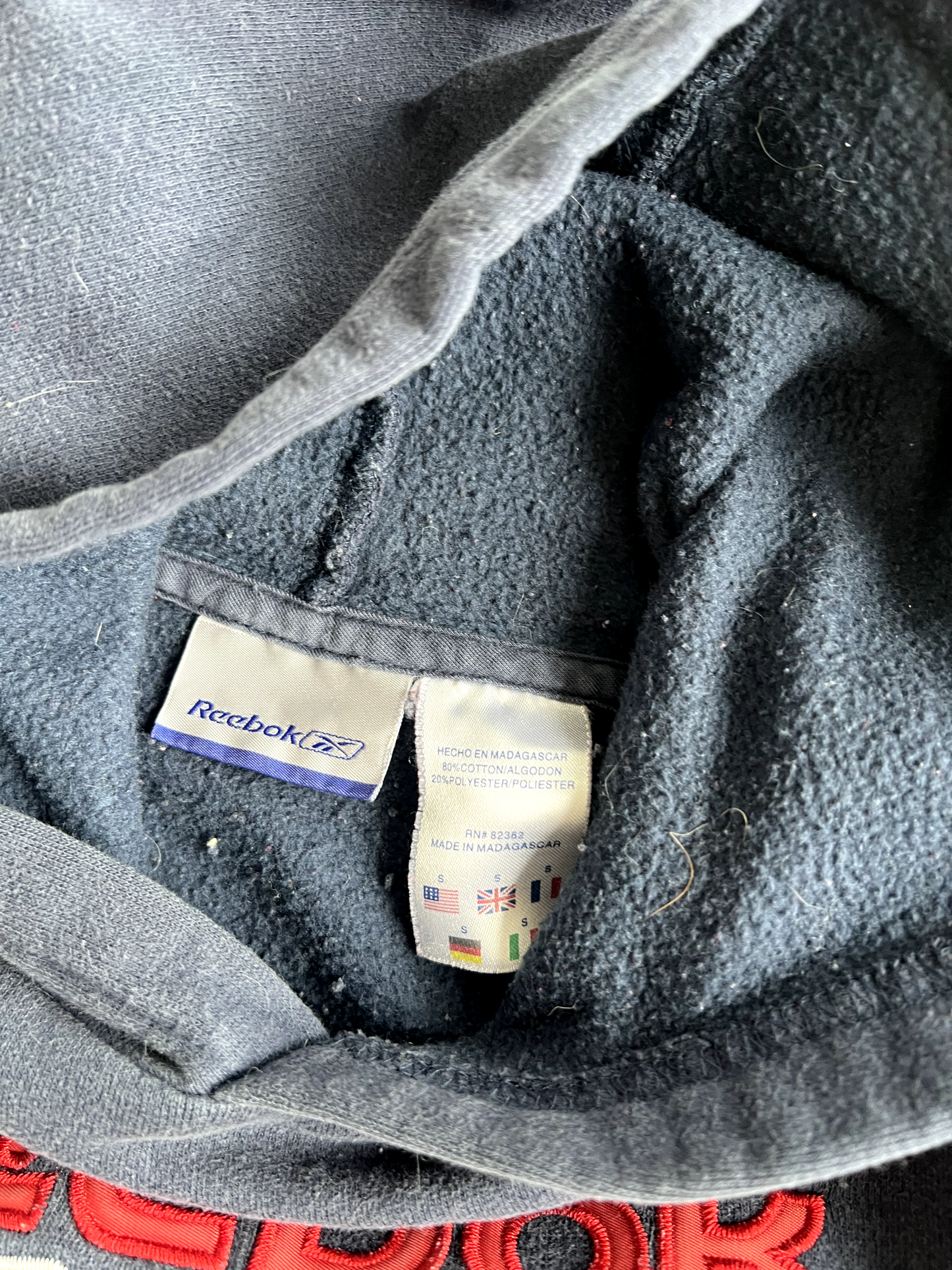 Vintage Navy Blue Reebok Spellout Hoodie - S