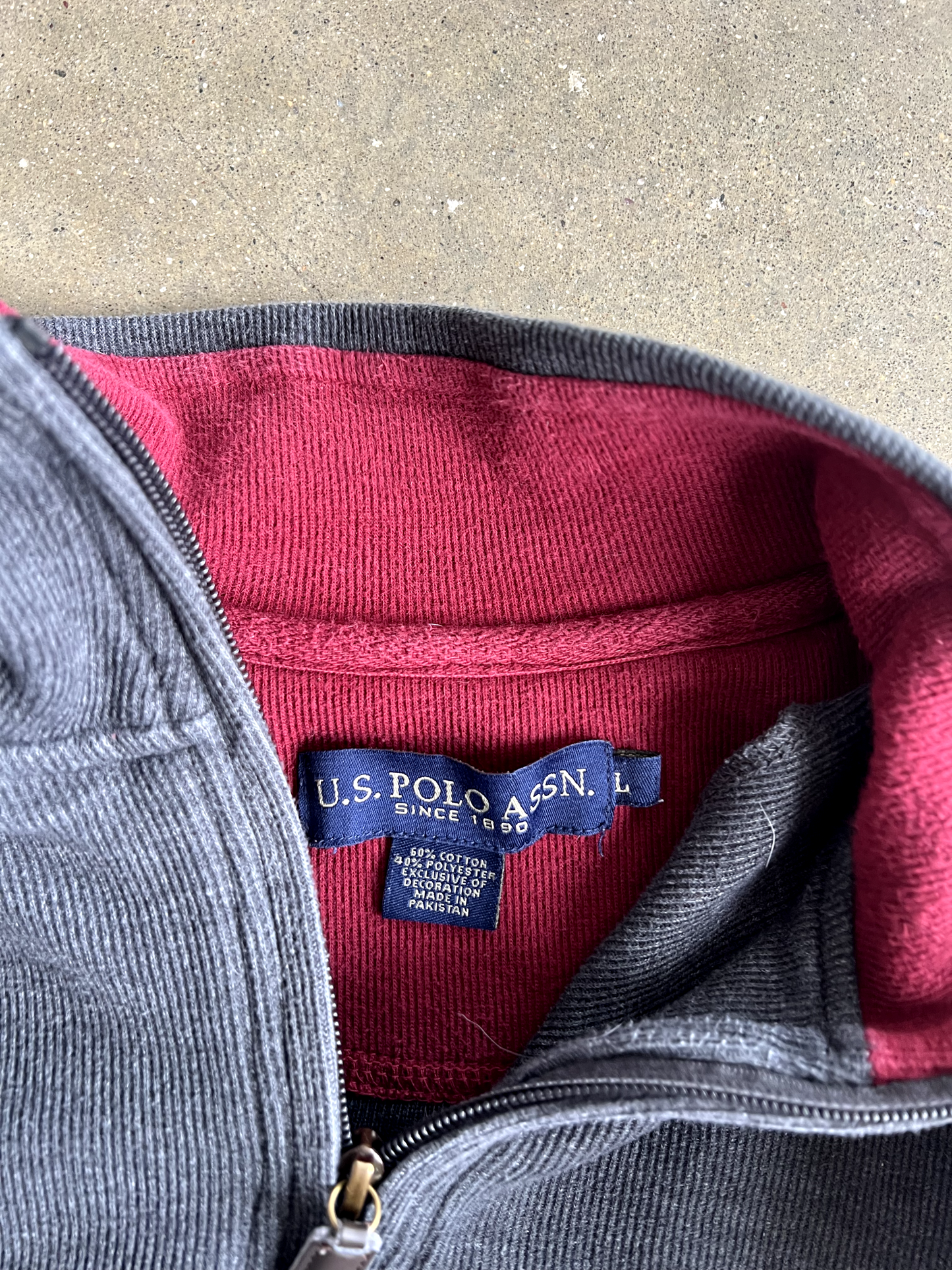 Vintage Grey Polo Quarter Zip - L