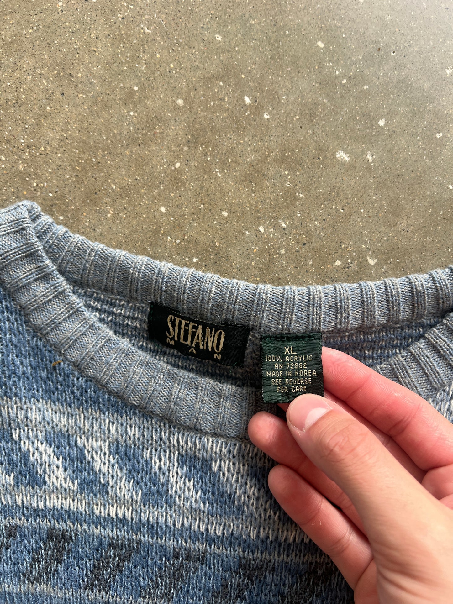 Vintage Blue Geometric Cable Knit Sweater - XL