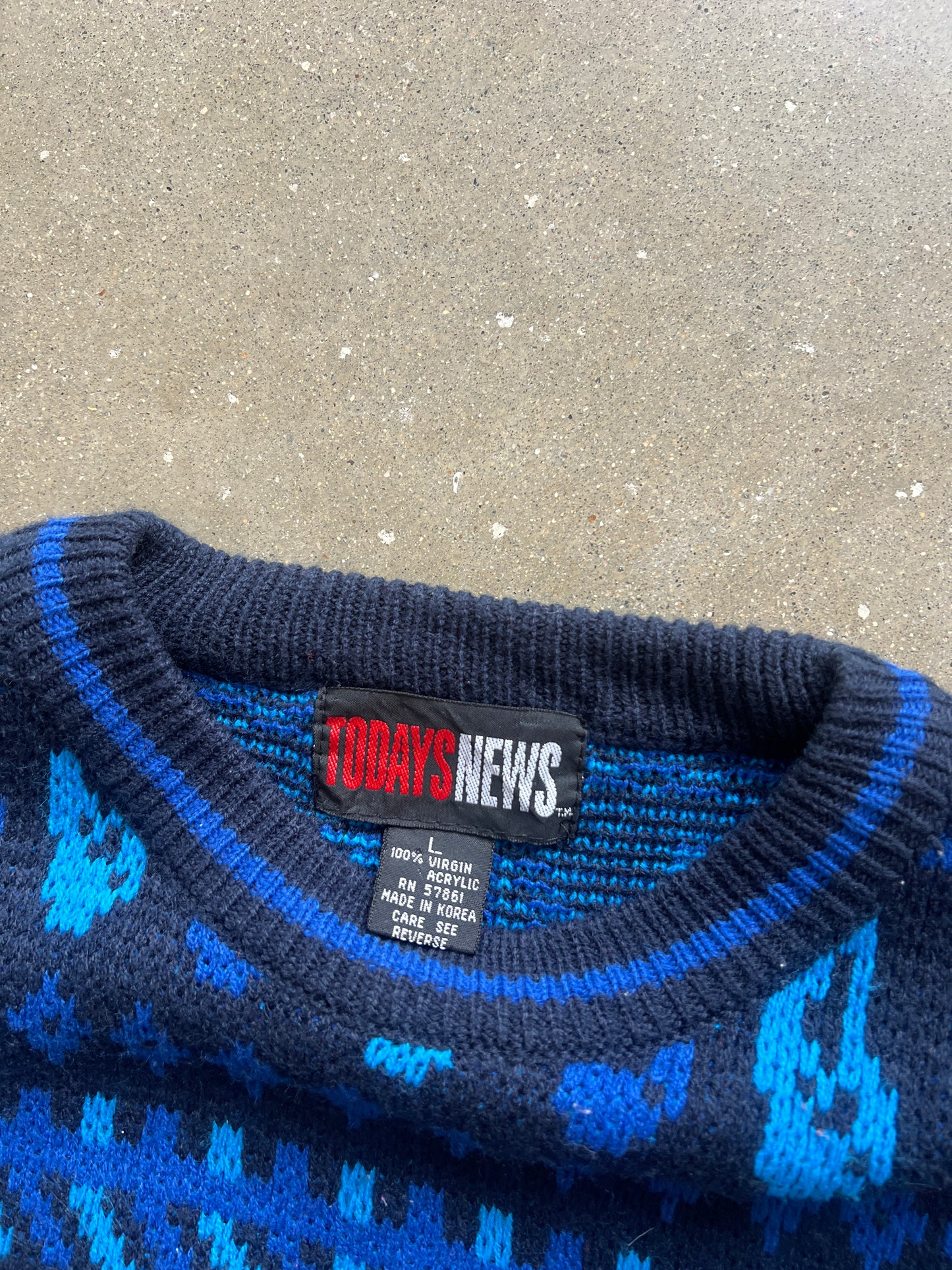 Vintage Royal Blue Cable Knit Sweater - L