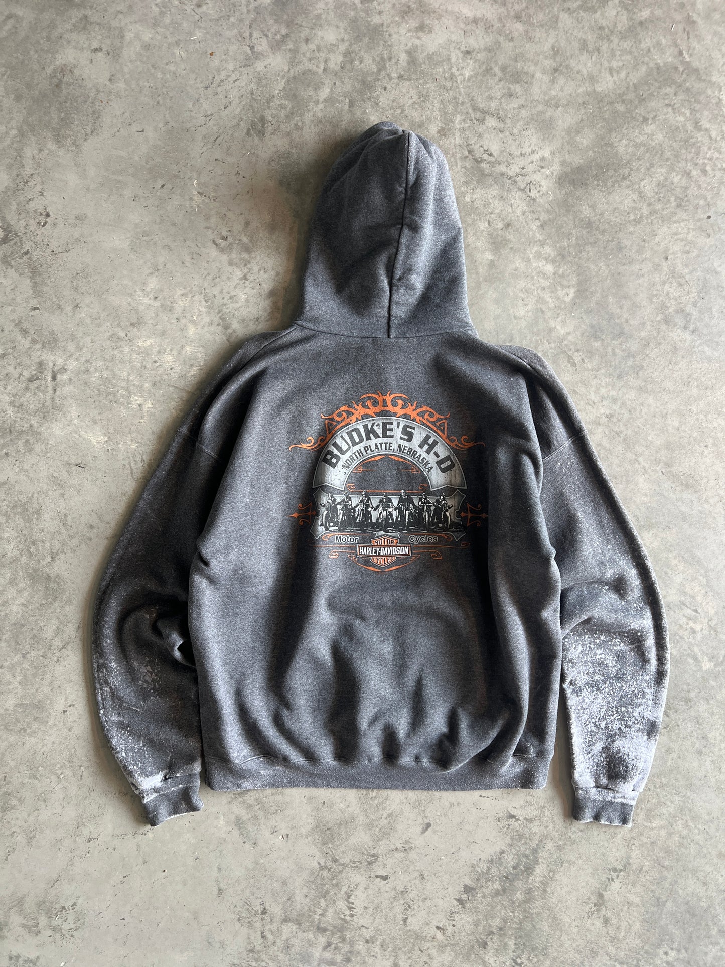 Vintage Grey Paint Stained Harley Hoodie - XL