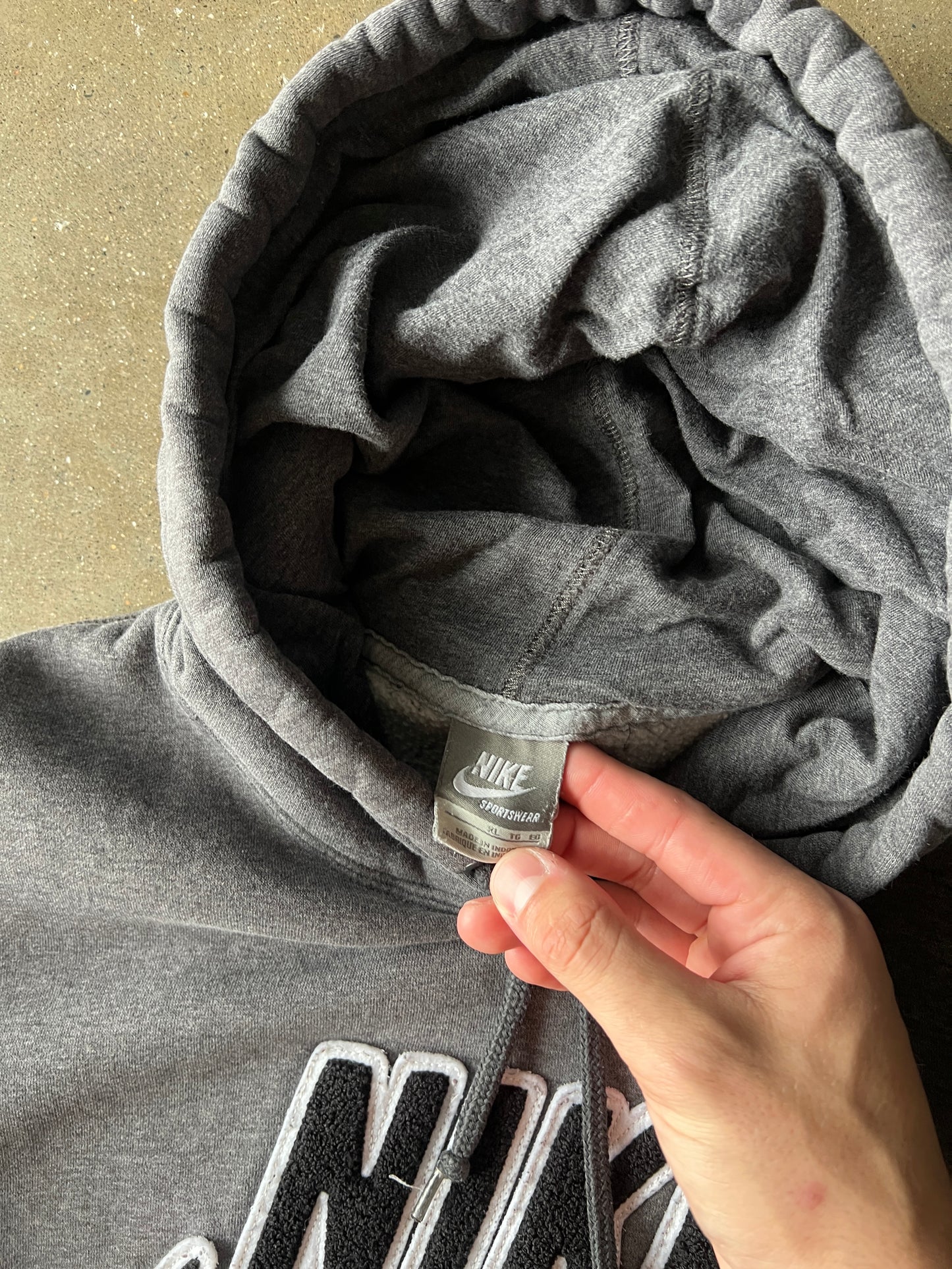 Vintage Charcoal Nike Spell Out Hoodie - XL