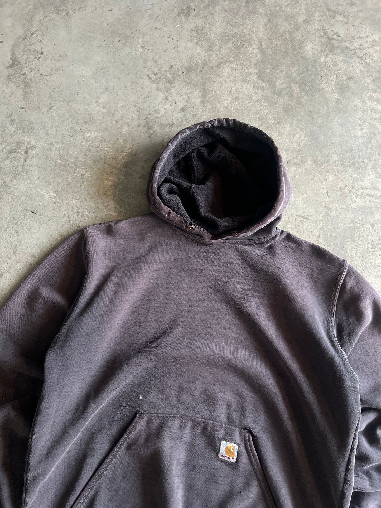 Vintage Faded Black Carhartt Hoodie - Large
