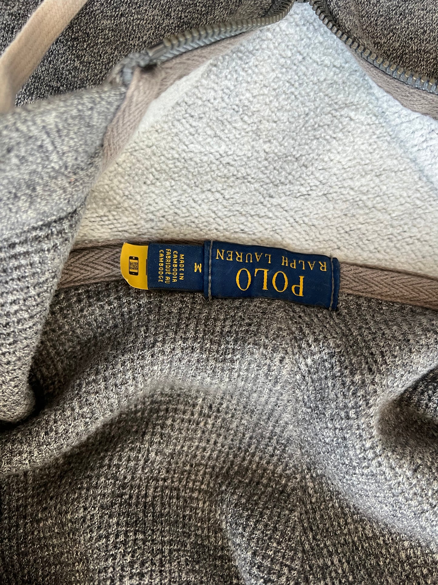 Vintage Grey Polo Zip Up Hoodie - M