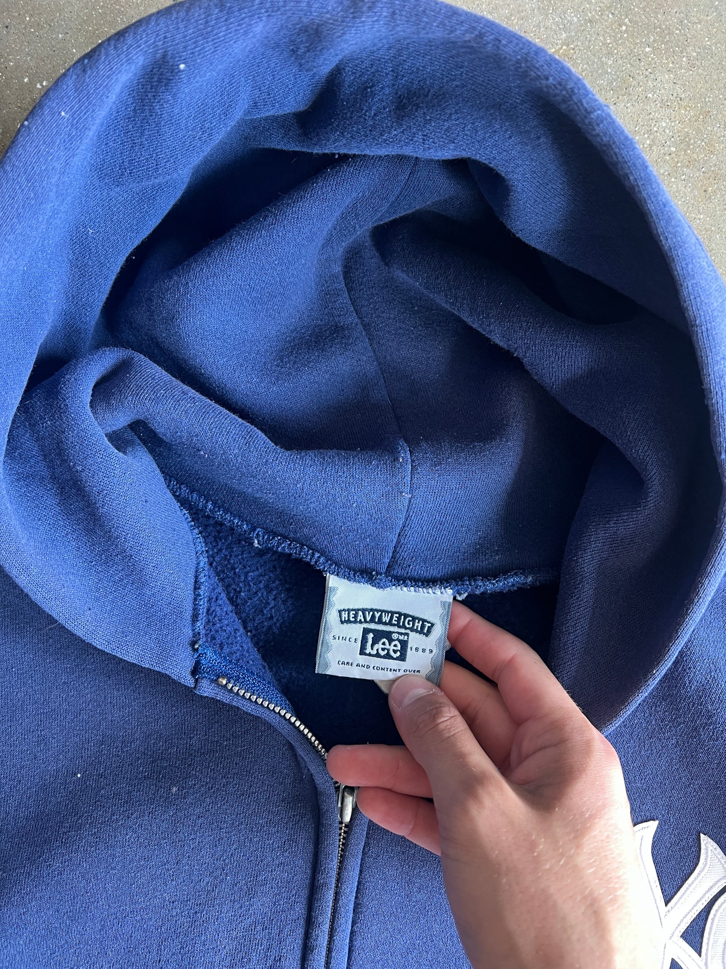 Vintage Light Blue Yankees Logo Hoodie - XL