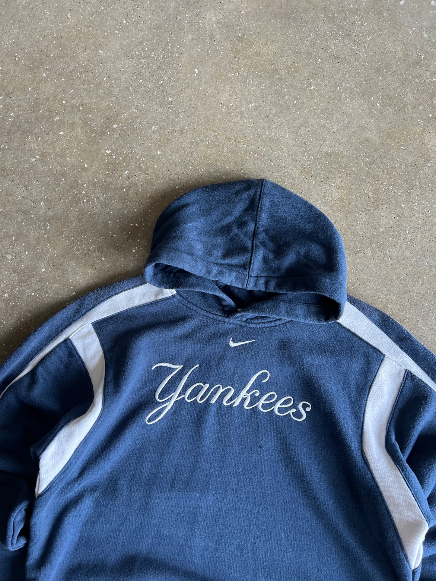 Vintage Navy Blue Yankee Spellout Hoodie - S