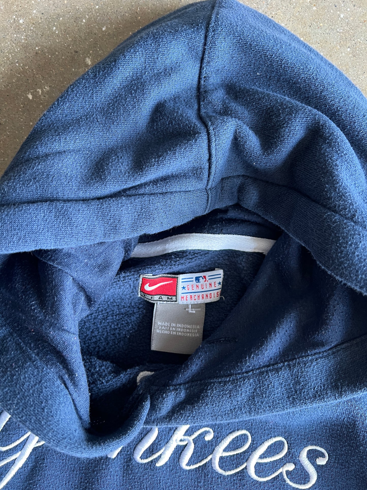 Vintage Navy Blue Yankee Spellout Hoodie - S