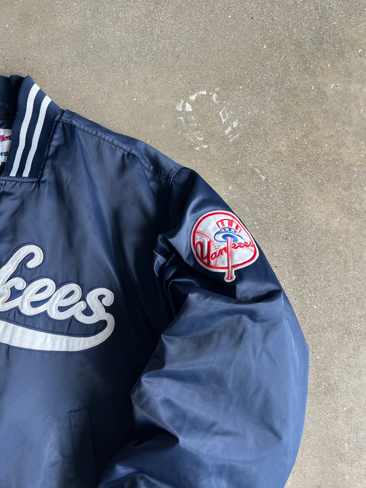 Vintage Navy Blue Yankees Bomber Jacket - L