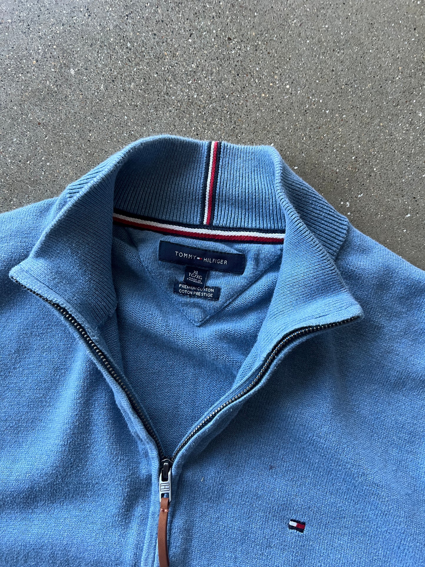 Vintage Sky Blue Tommy Hilfiger Zip Up Sweater - XL