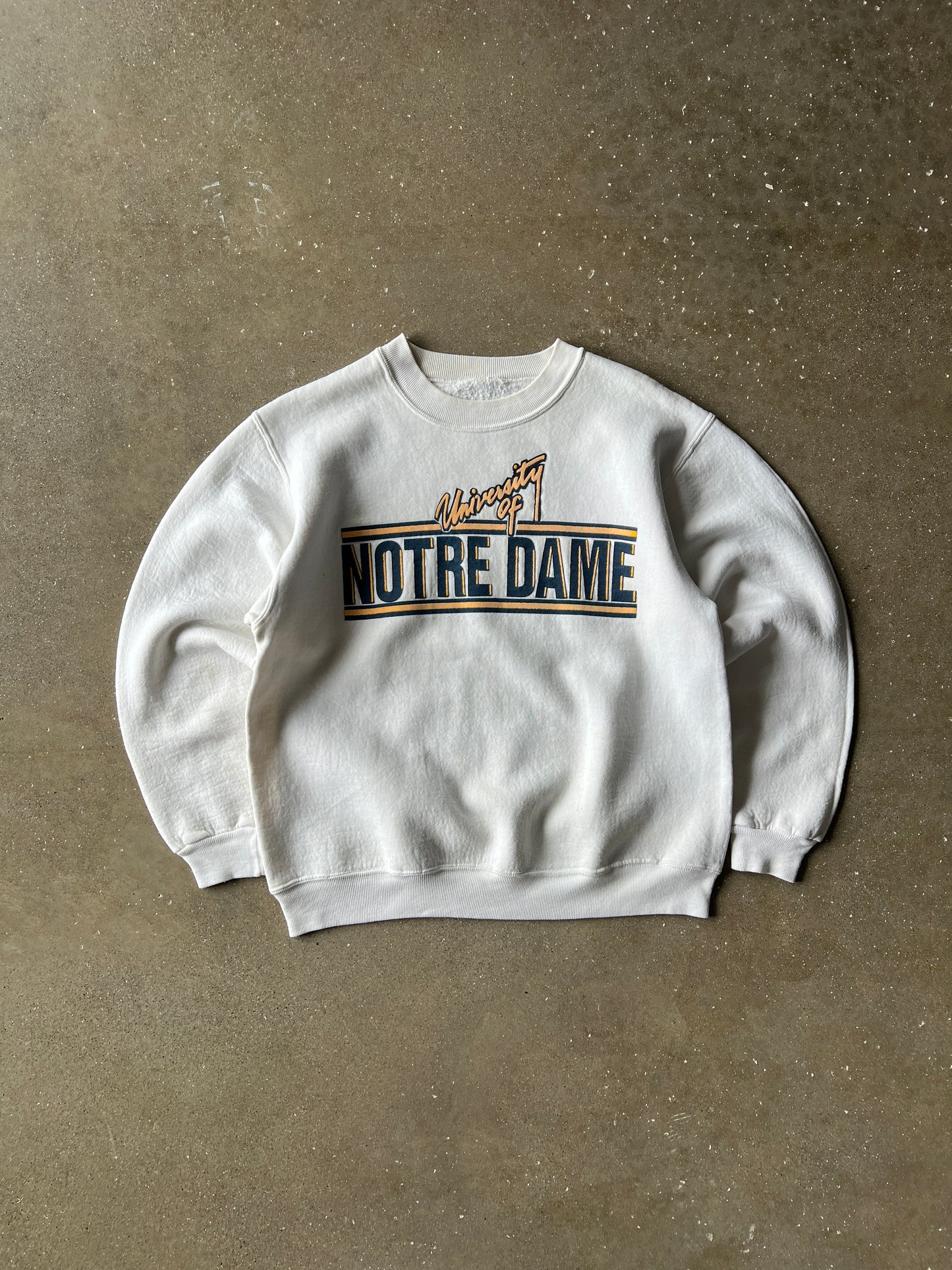 Vintage White Notre Dame Spellout Crew - M