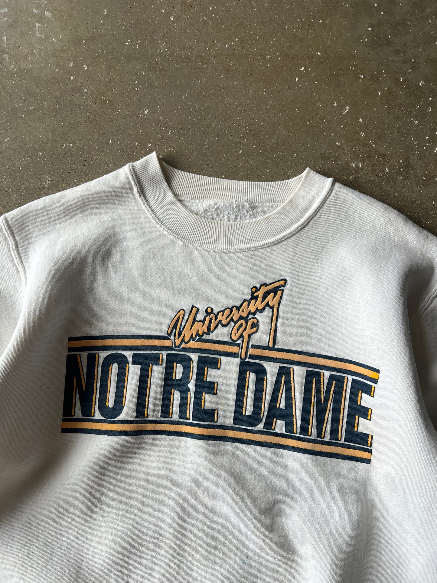 Vintage White Notre Dame Spellout Crew - M