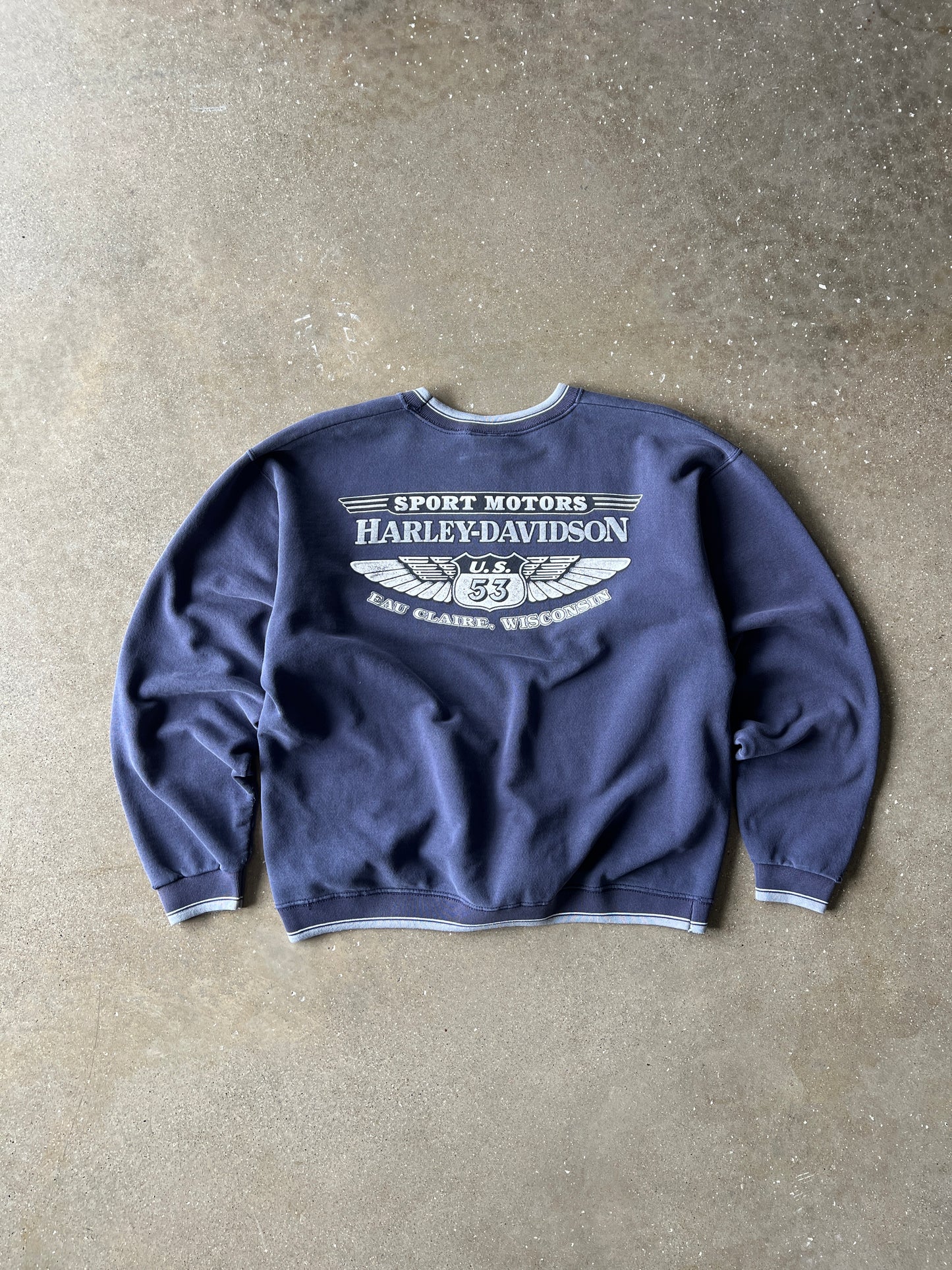 Vintage Purple Blue Harley Davidson Crew - L