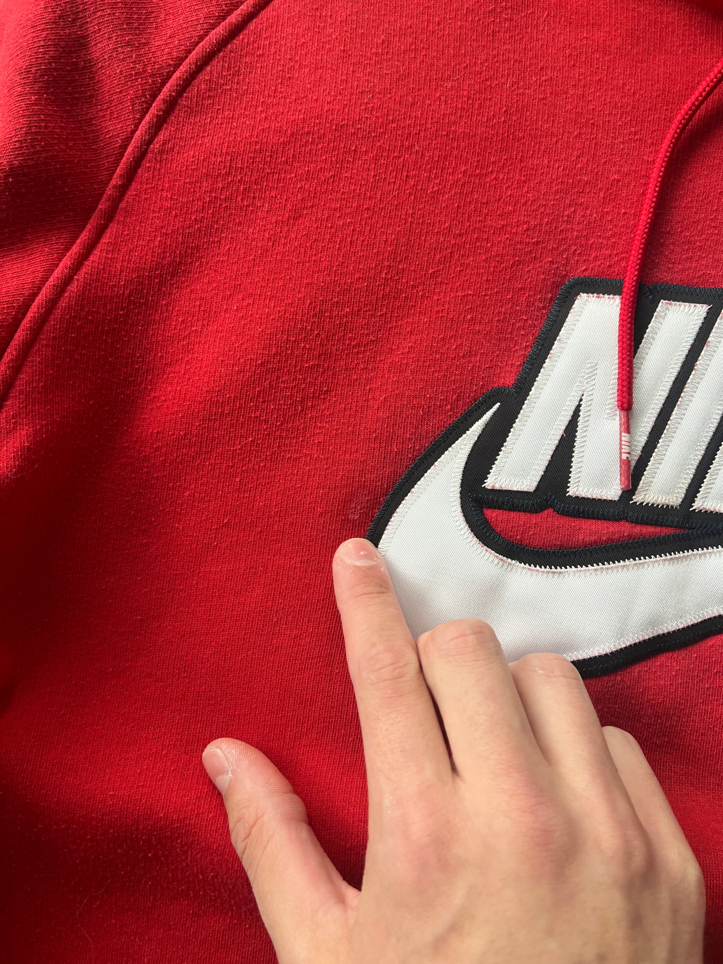 Vintage Cherry Red Nike Spellout Hoodie - XL