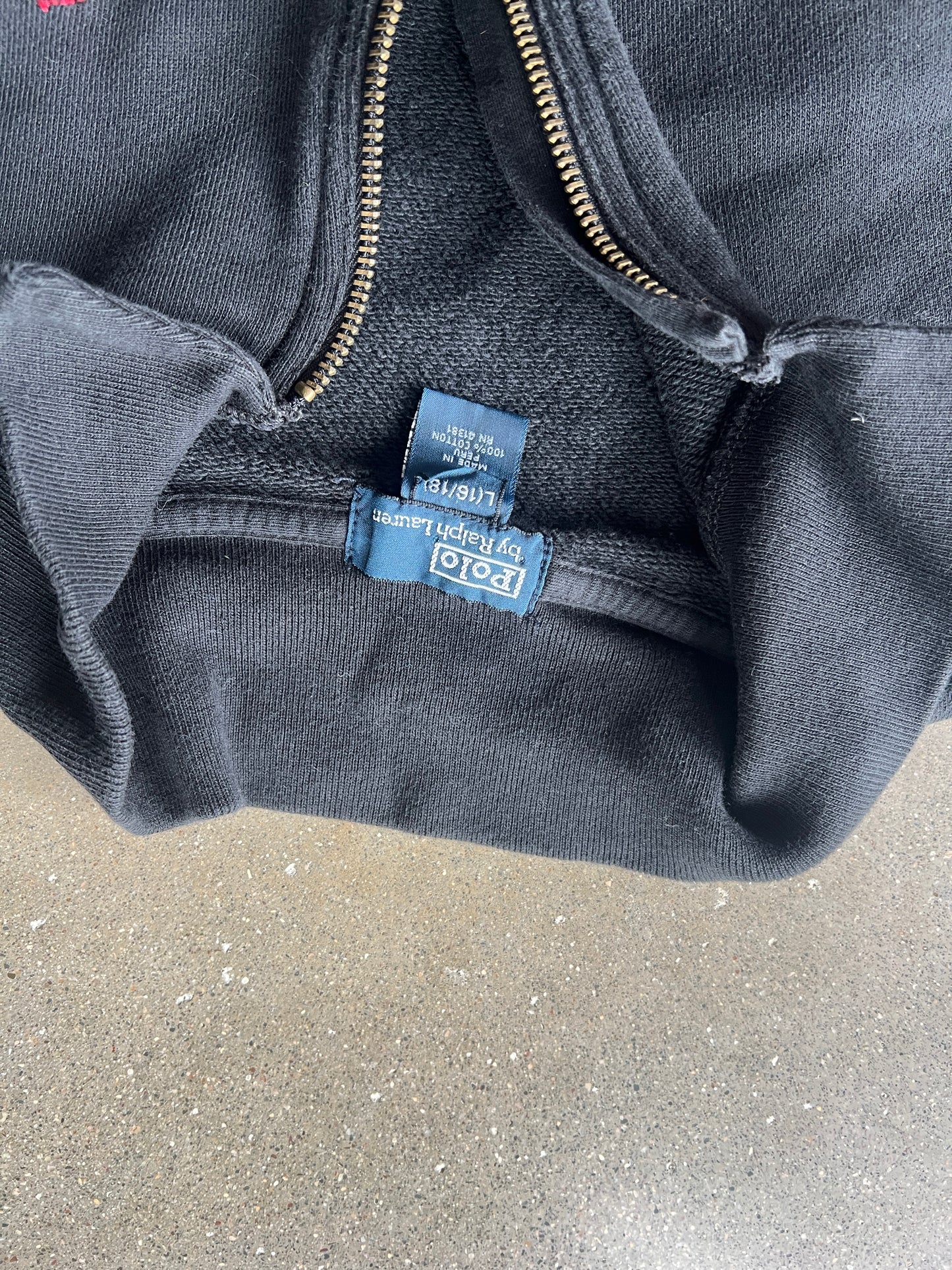 Vintage Black Polo Zip Up Sweatshirt - YL