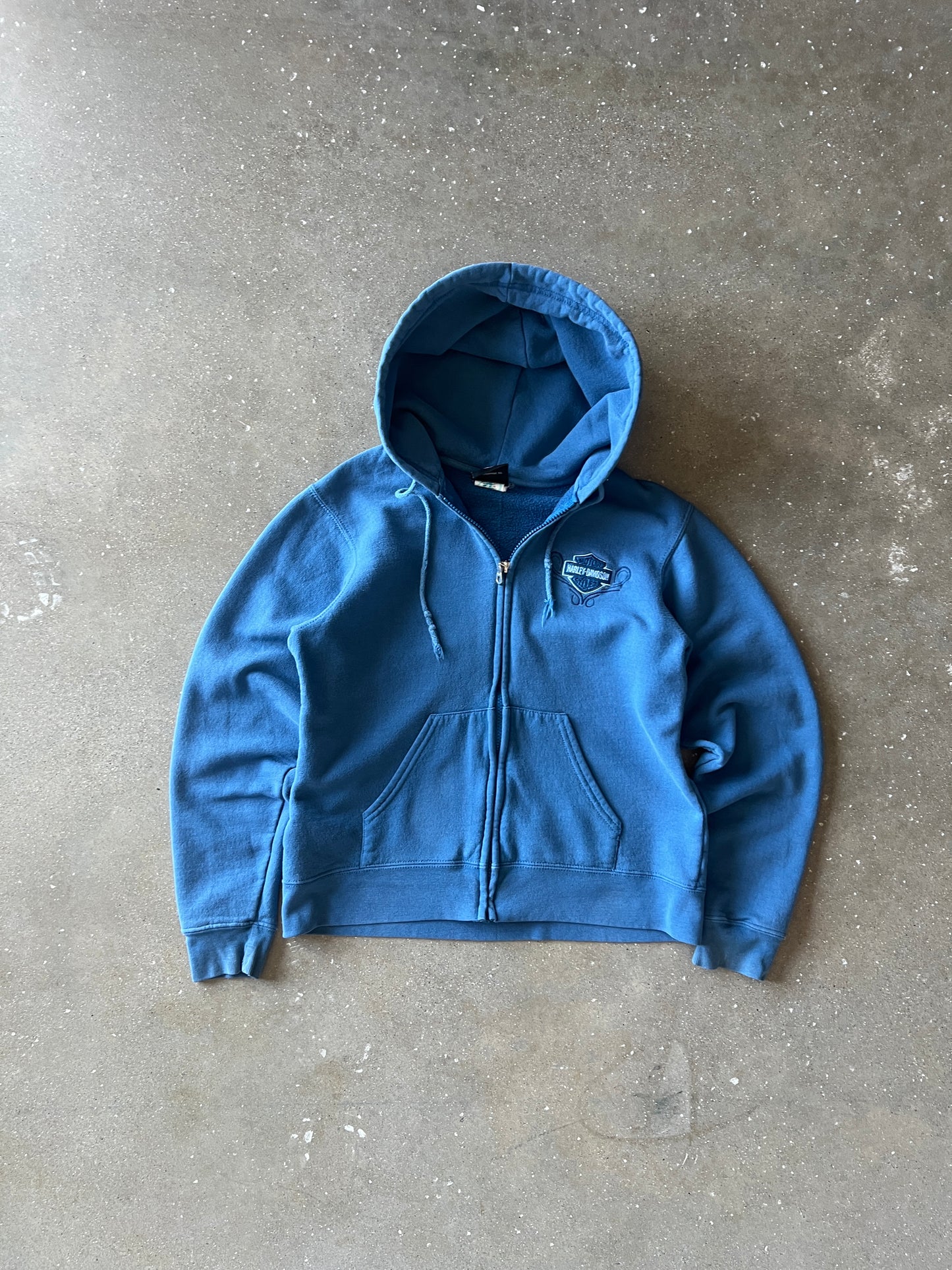 Vintage Blue Harley Davidson Zip Hoodie - S