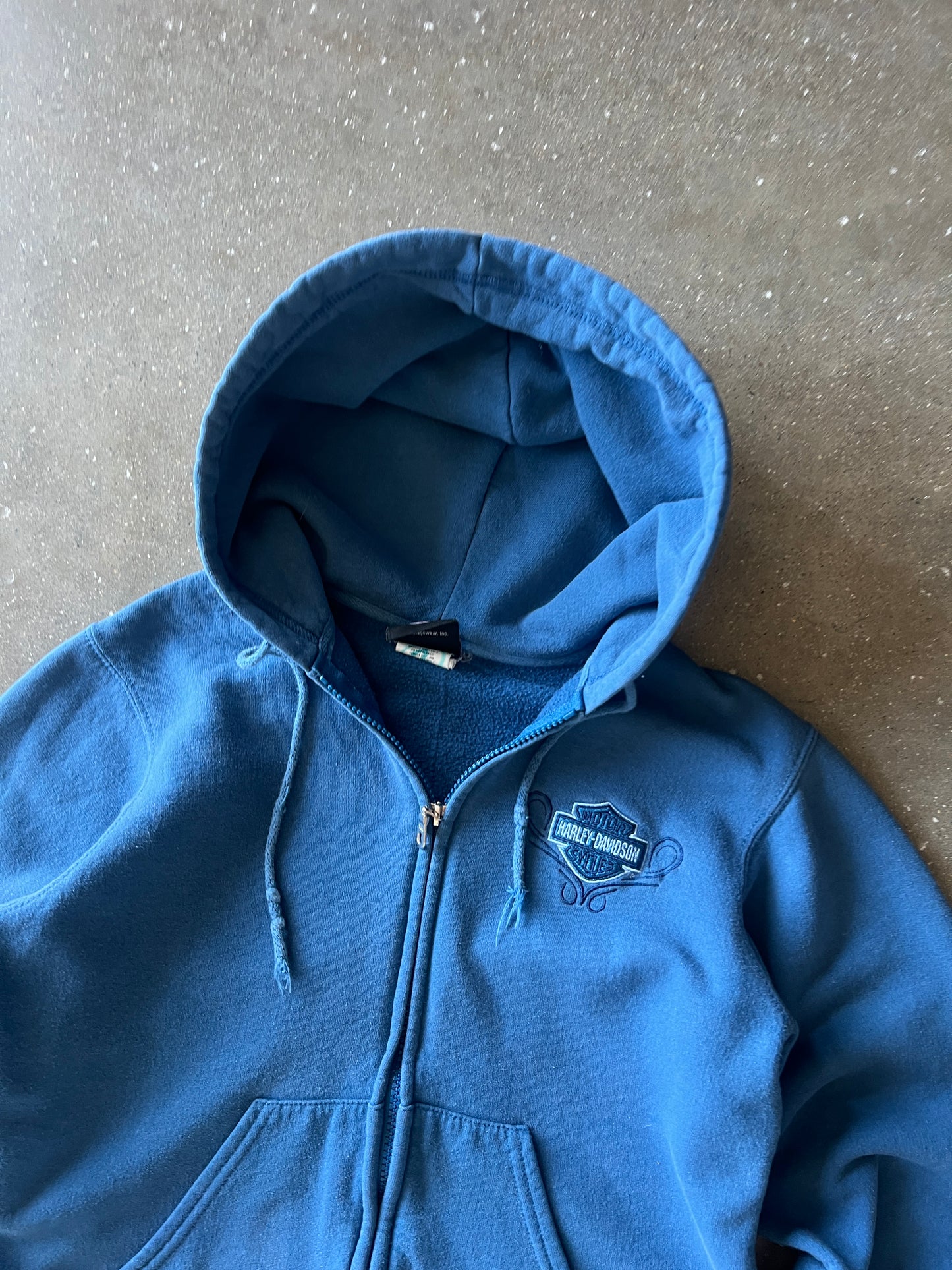 Vintage Blue Harley Davidson Zip Hoodie - S