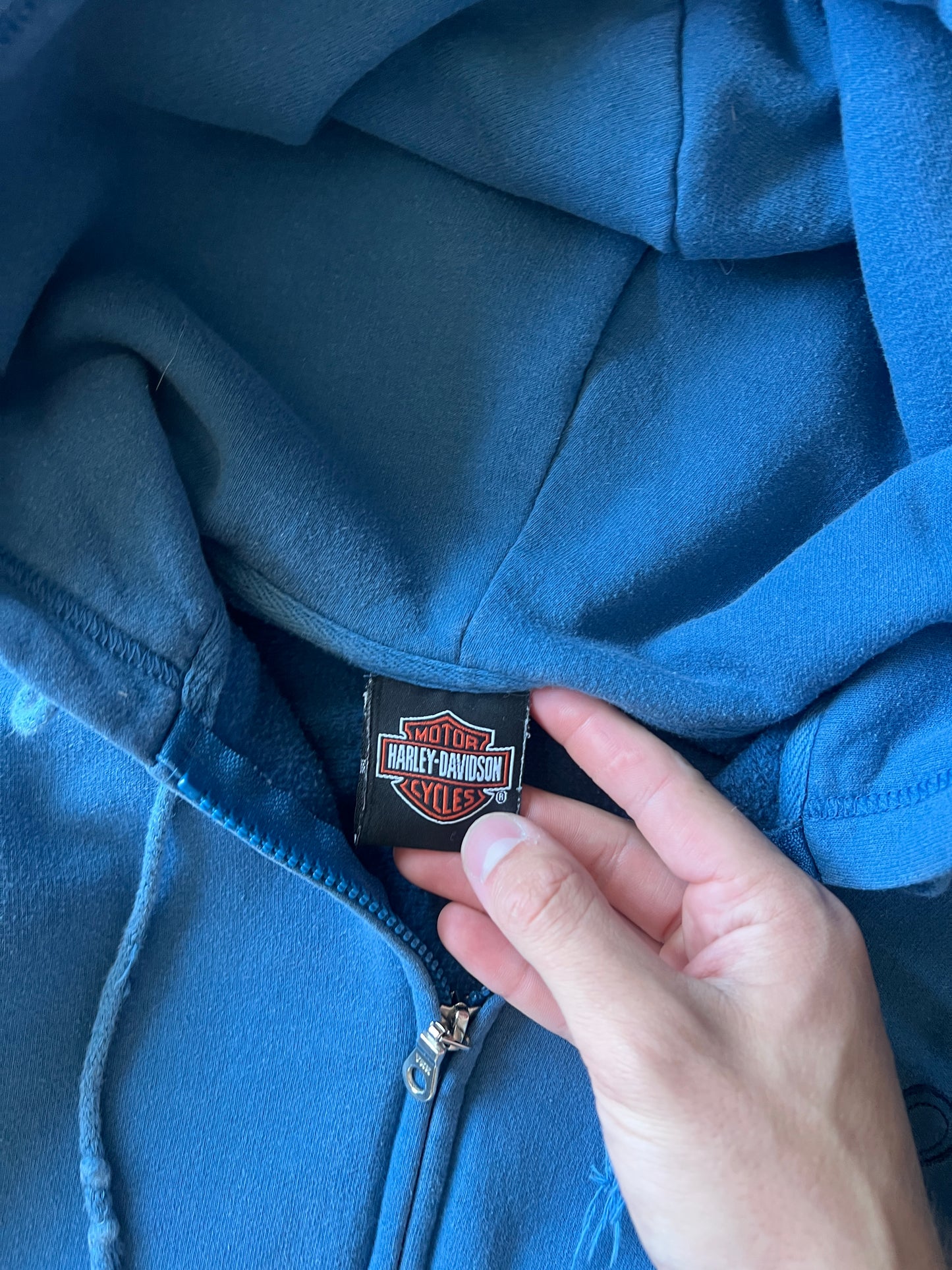 Vintage Blue Harley Davidson Zip Hoodie - S