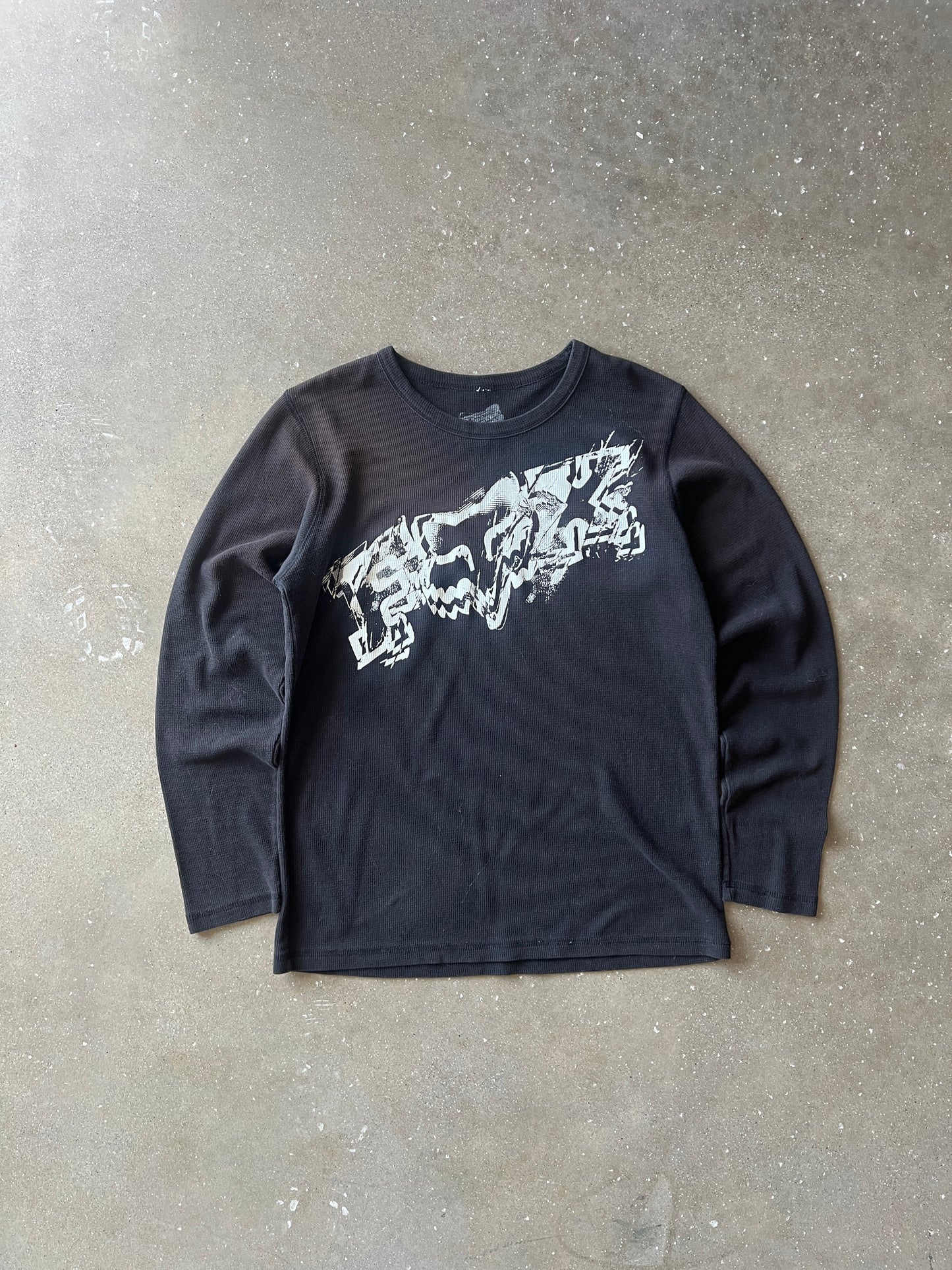 Vintage Black Faded Fox Racing Longsleeve Thermal - L