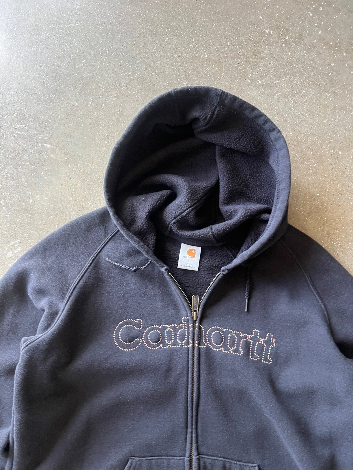 Vintage Black Carhartt Spellout Hoodie - L